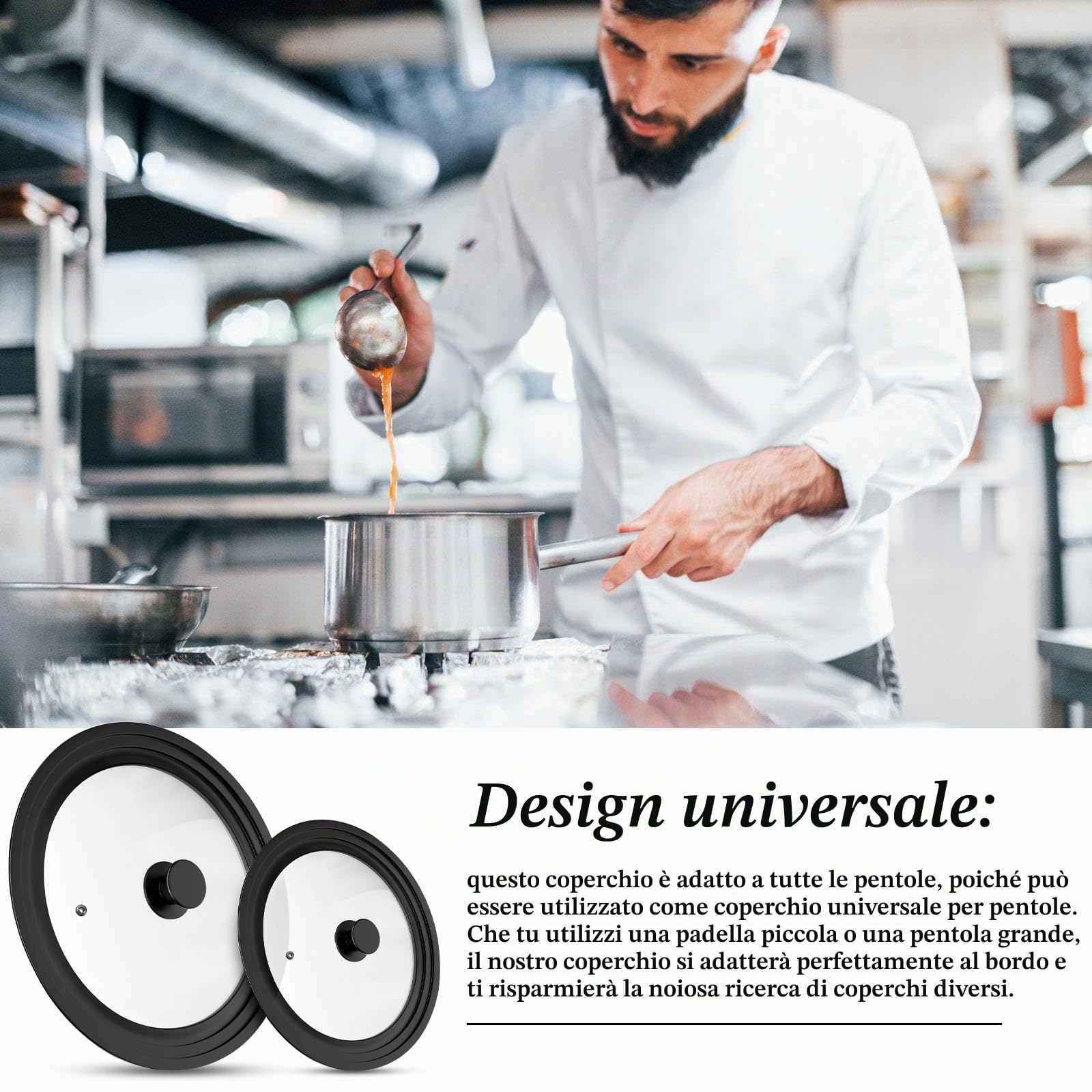 Sunoya Coperchio Universale, Coperchio Pentola, Coperchi Universali Coperchio In Vetro Paraspruzzi, Diametro 16/18/20 Cm E Ø 24/26/28 Cm, Con Bordo In Silicone, Per Pentole E Padelle(Nero)