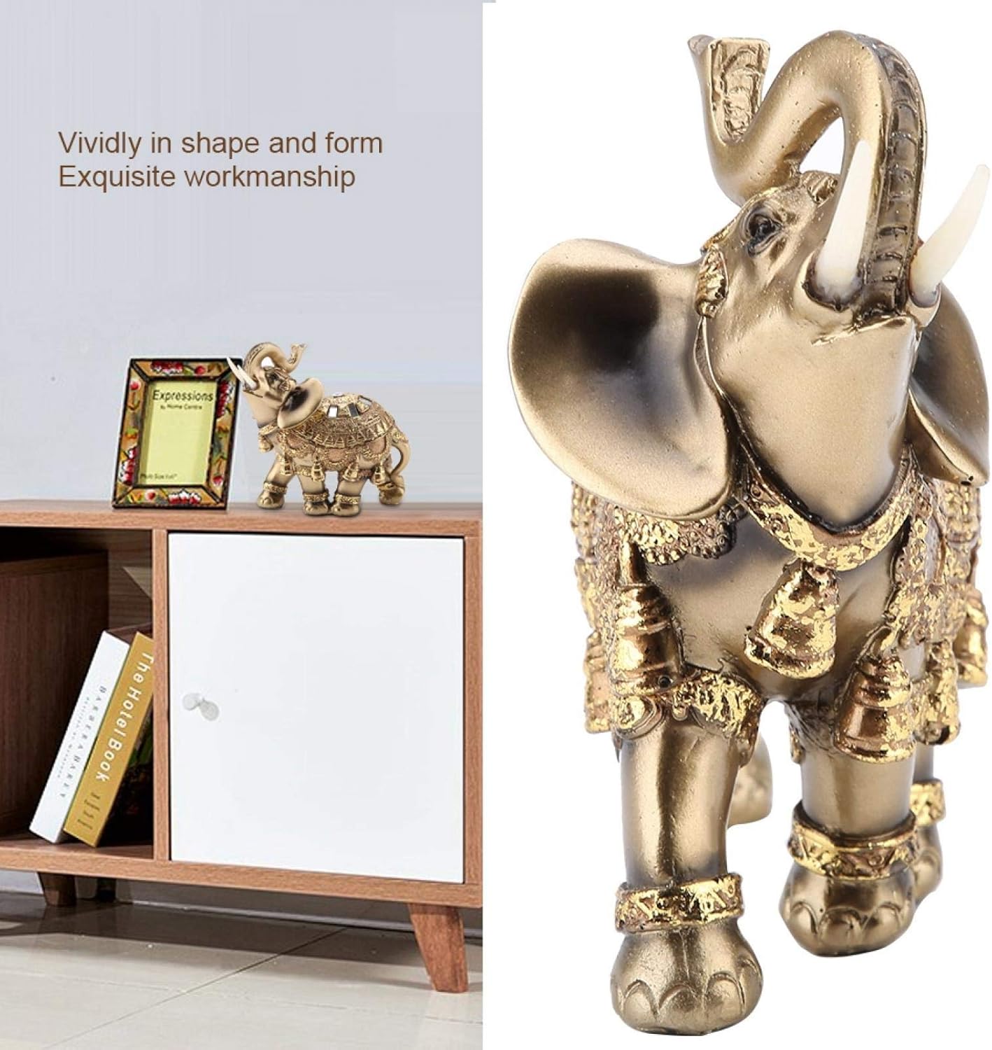 Lucky Feng Shui Golden Elephant Statue Sculpture,Wealth Figurine Congratulatory Gift Office Decor Home Decoration,3 Type[Large]