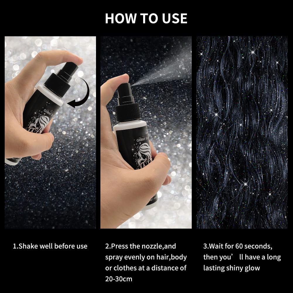 Glitter Spray,Lacca Brillantini per Capelli,Spray Glitter Corpo e Viso,Glitter spray multiuso,Glitter Capelli Vestiti per Carnevale Halloween Natale Club Mascherata Feste,100ml