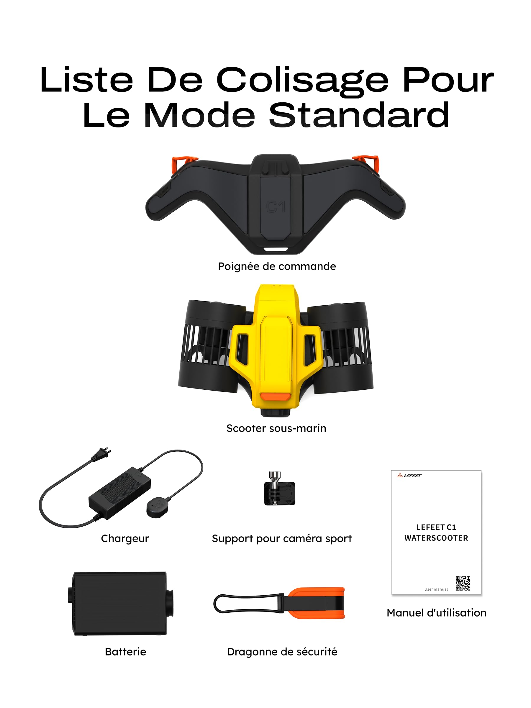 LEFEET Trottinette sous-Marine C1 Deux Moteurs IPX8 30 m étanche Batterie 60 Min Support caméra