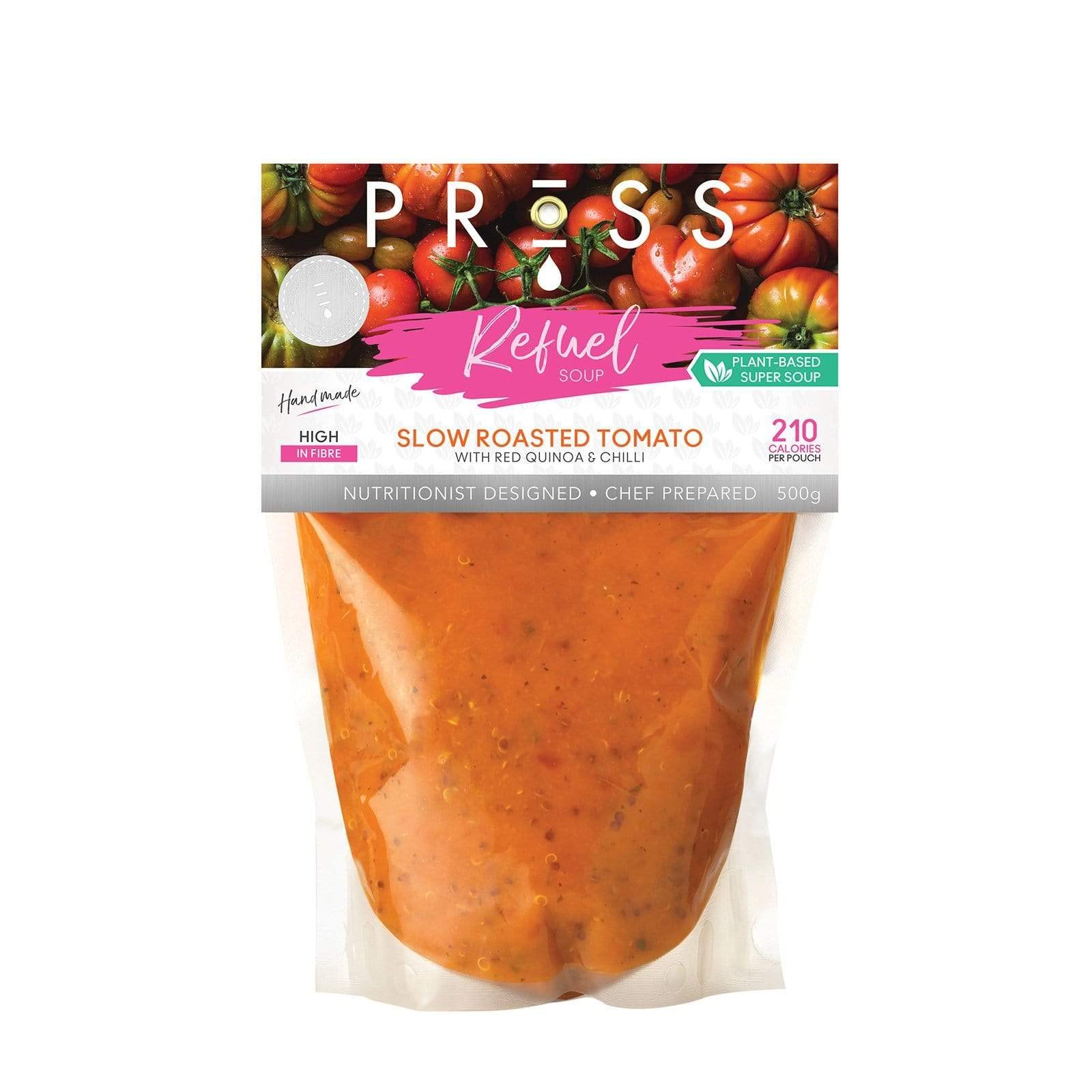 PRESS Healthfoods | 6 x 485g Refuel Soups, Slow Roasted Tomato, Quinoa and Basil Protein