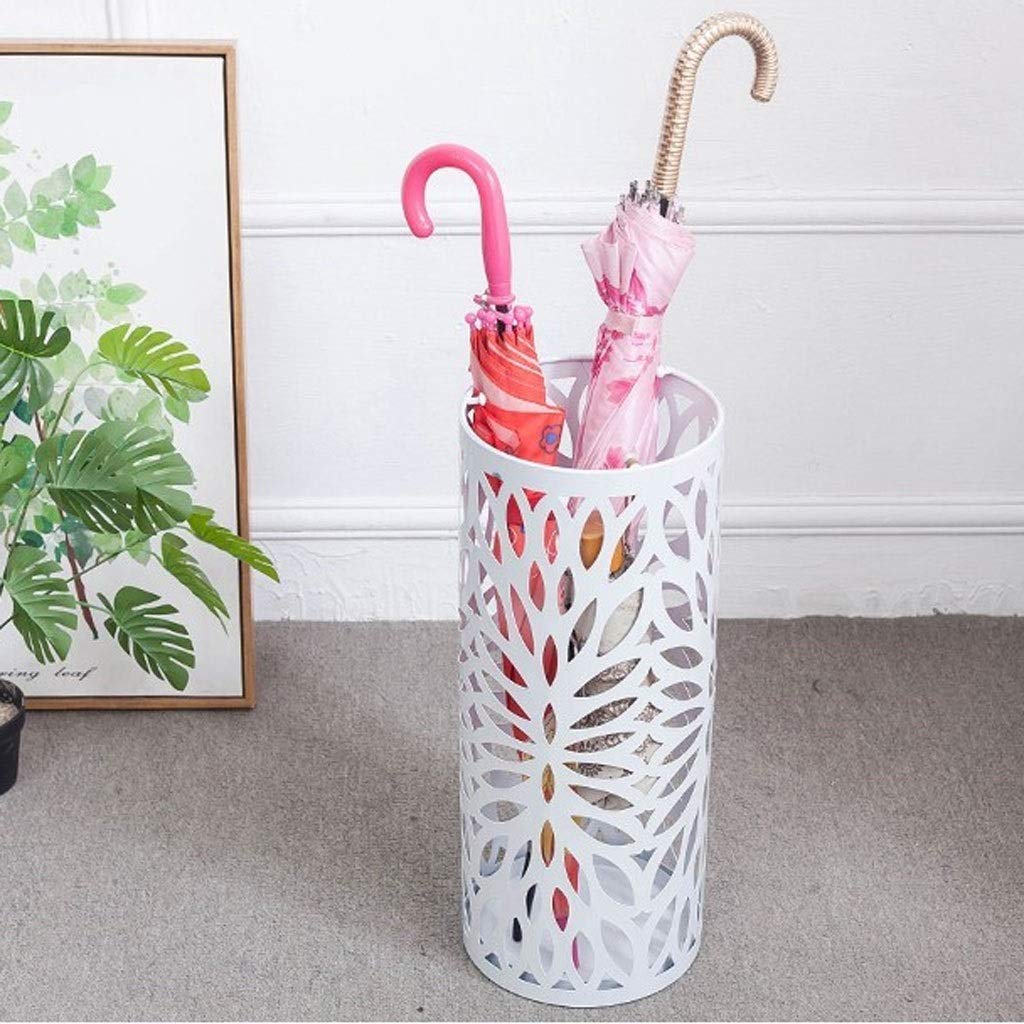 KLerDH Umbrella Stand, Home Rack, Iron Storage Bucket, Metal Holder, Round(Wit)