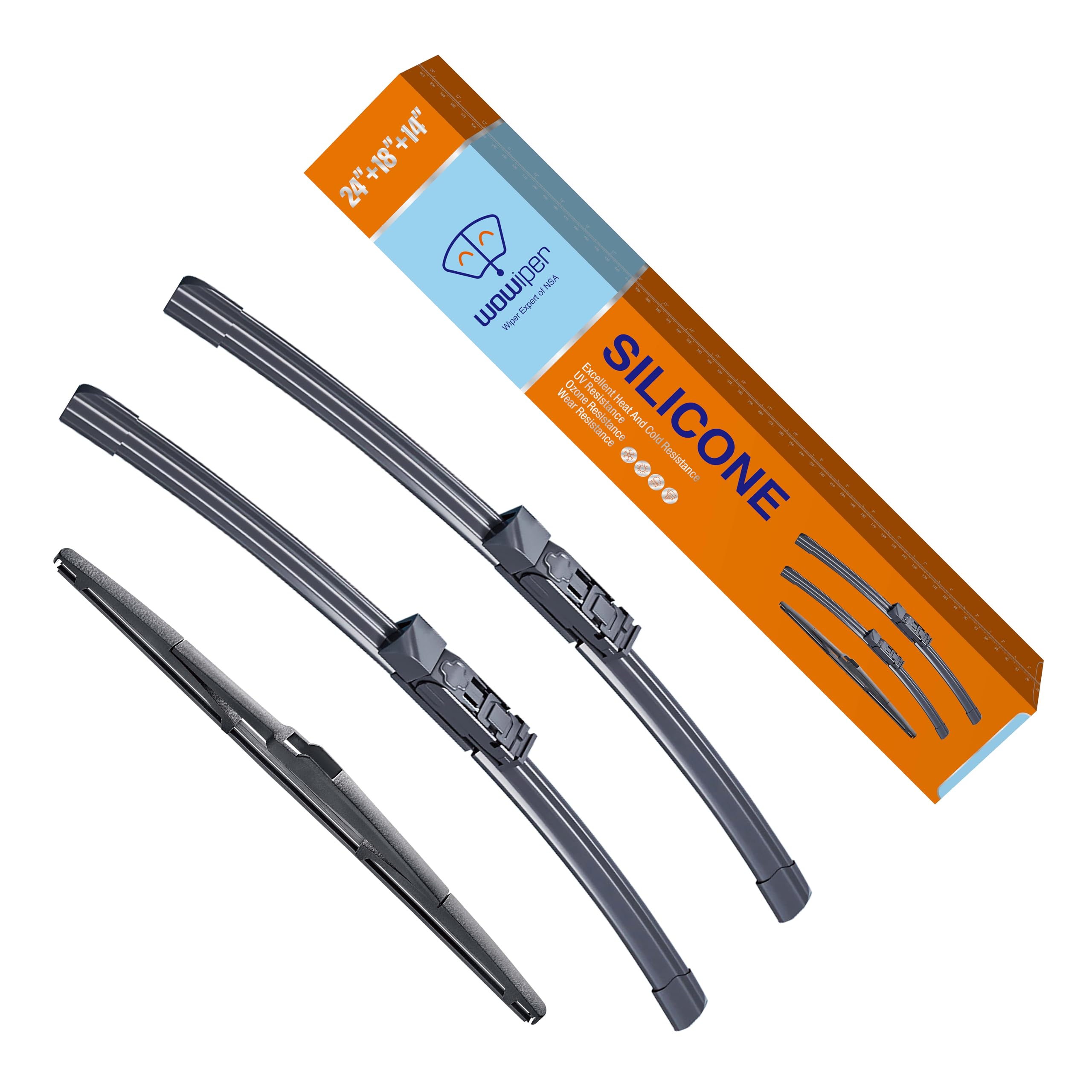 WOWIPER Silicone Wiper Blades with Rear Wiper Blade for Mazda CX9 CX-9 2023 2022 2021 2020 2019 2018 2017 2016 Automotive Replacement Windshield Wipers for My Car - 24"+18"+14" (Set of 3)