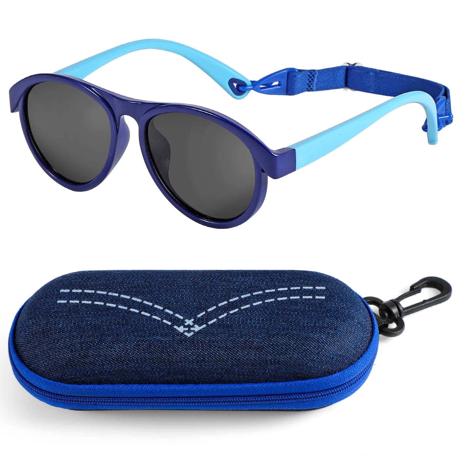 Gafas de Sol Niño Polarizadas con Correa, Montura Flexible Protección UV400 Gafas de Sol Infantiles con Funda Portátil para Niños y Niñas de 3 a 8 Años Picnic Playa Accesorios de Viaje para Verano