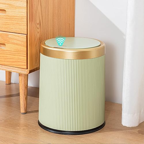 URALFA Basurero inteligente de baño sin contacto, cubo de basura automático con sensor de movimiento de 2.8 galones con tapa, cubo de basura