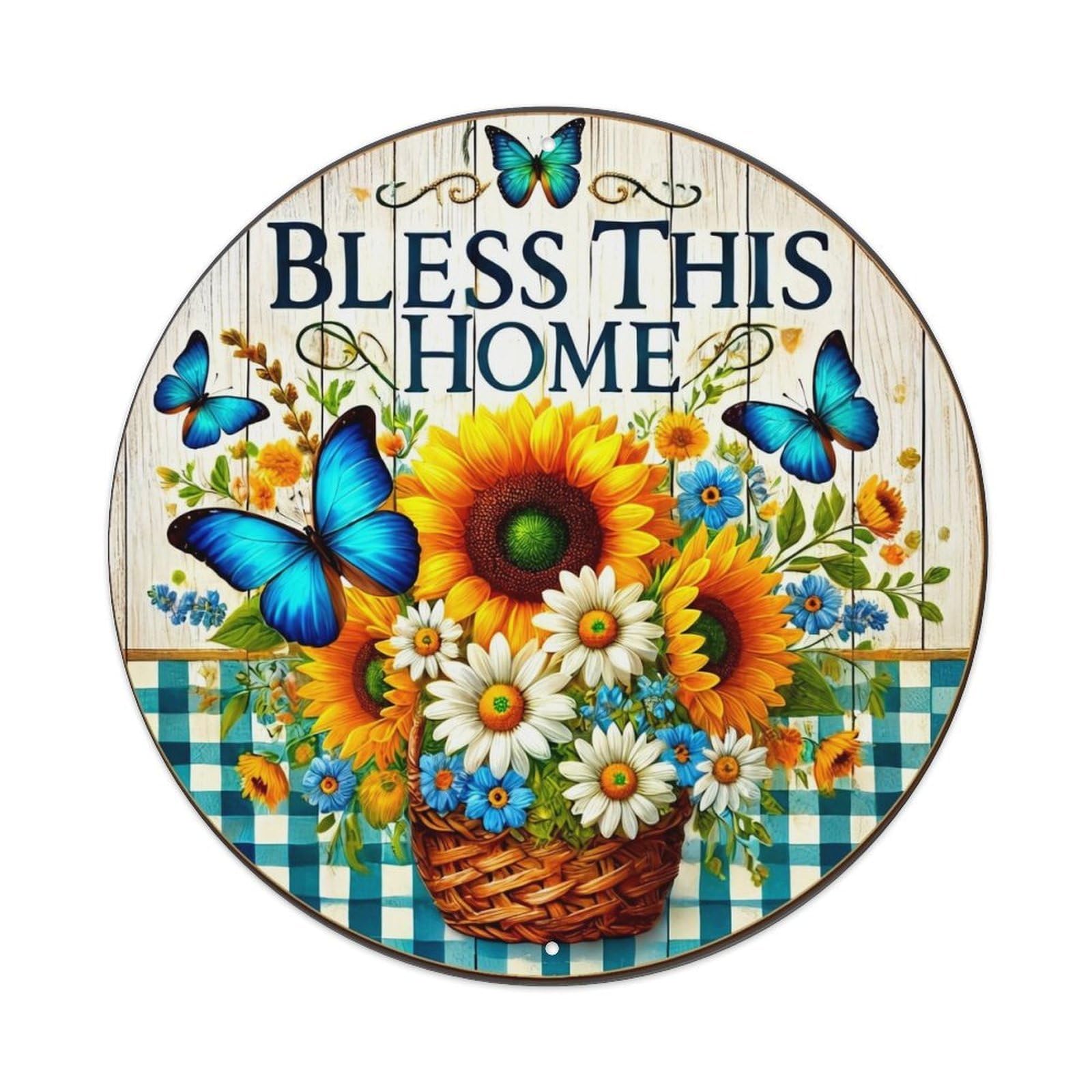 Bless This Home Floral Butterflies Metal Tin Sign Plaque