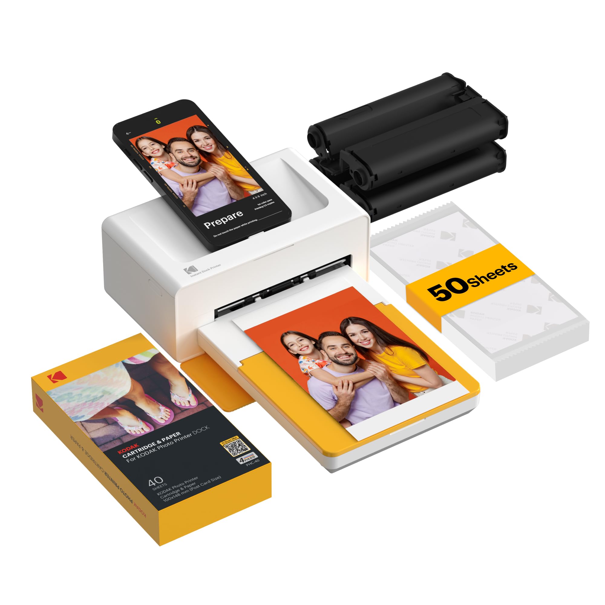 KODAK Dock Plus 4x6'' Photo Printer, 50 Sheets, Docking & Bluetooth Smartphone Printer for iPhone & Android, Instant Color Prints, 4PASS Dye Sublimation