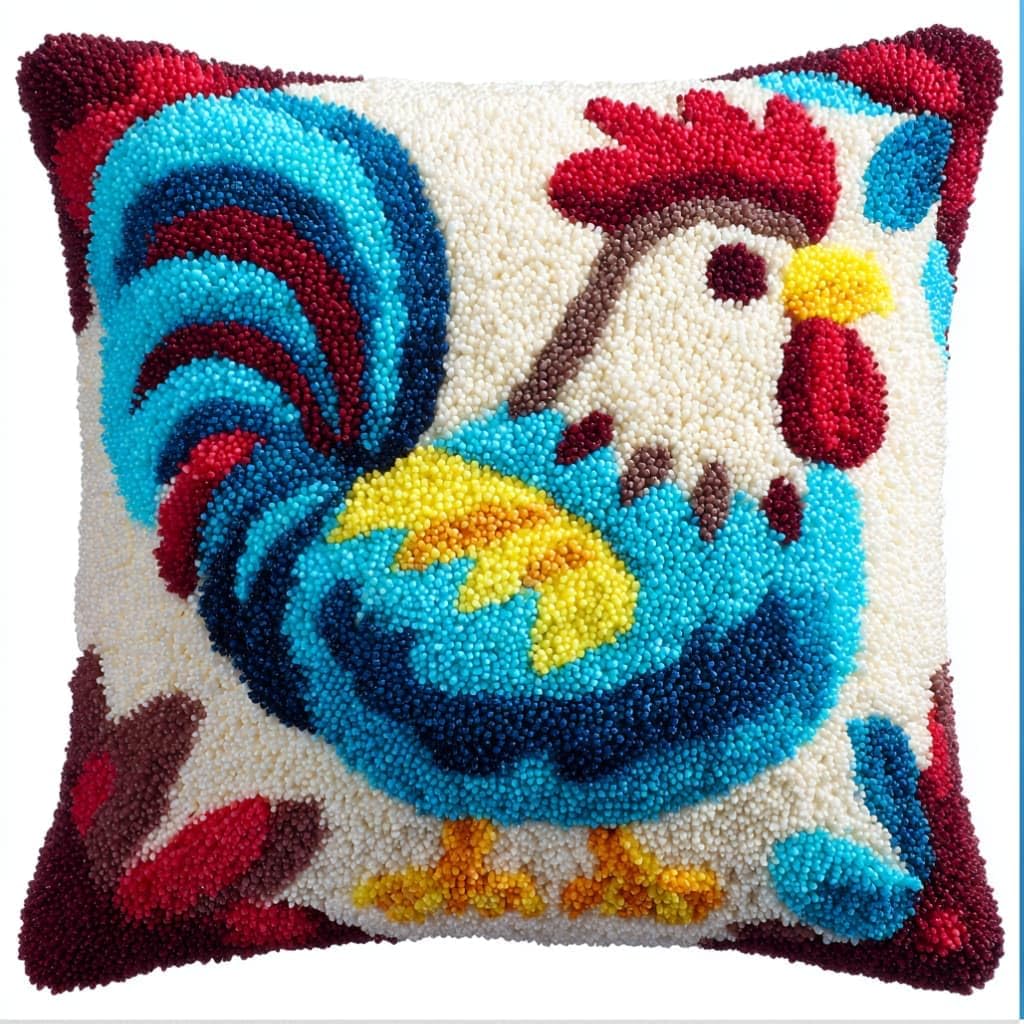 WallustrioaW Latch Hook Pillow Kit -Rooster 43X43Cm Embroidery Art Craft Kit All Ages Unisex