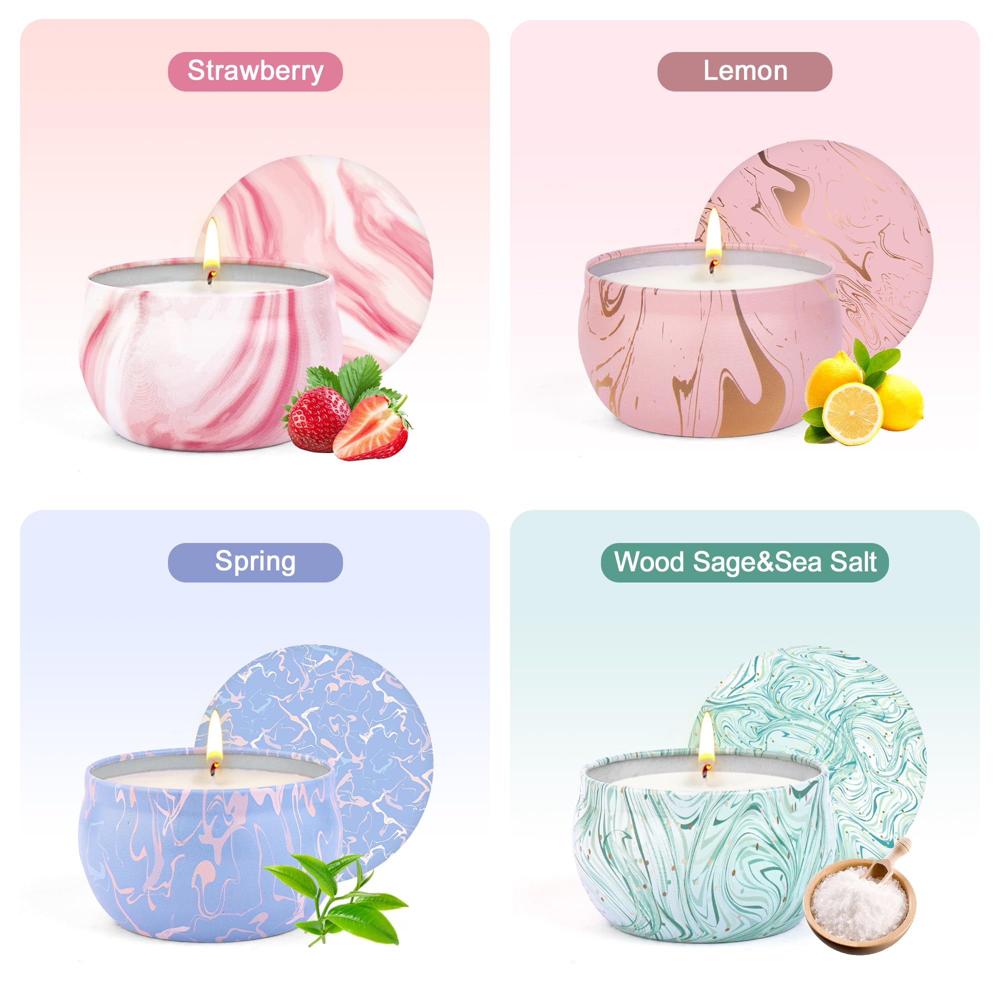 Lot de 4 Grandes Bougies Parfumées pour Femme, Aromathérapie pour Soulager le stress, Cire de Soja Naturelle, Décoration de Noël, pour Anniversaire, Saint-Valentin, Yoga