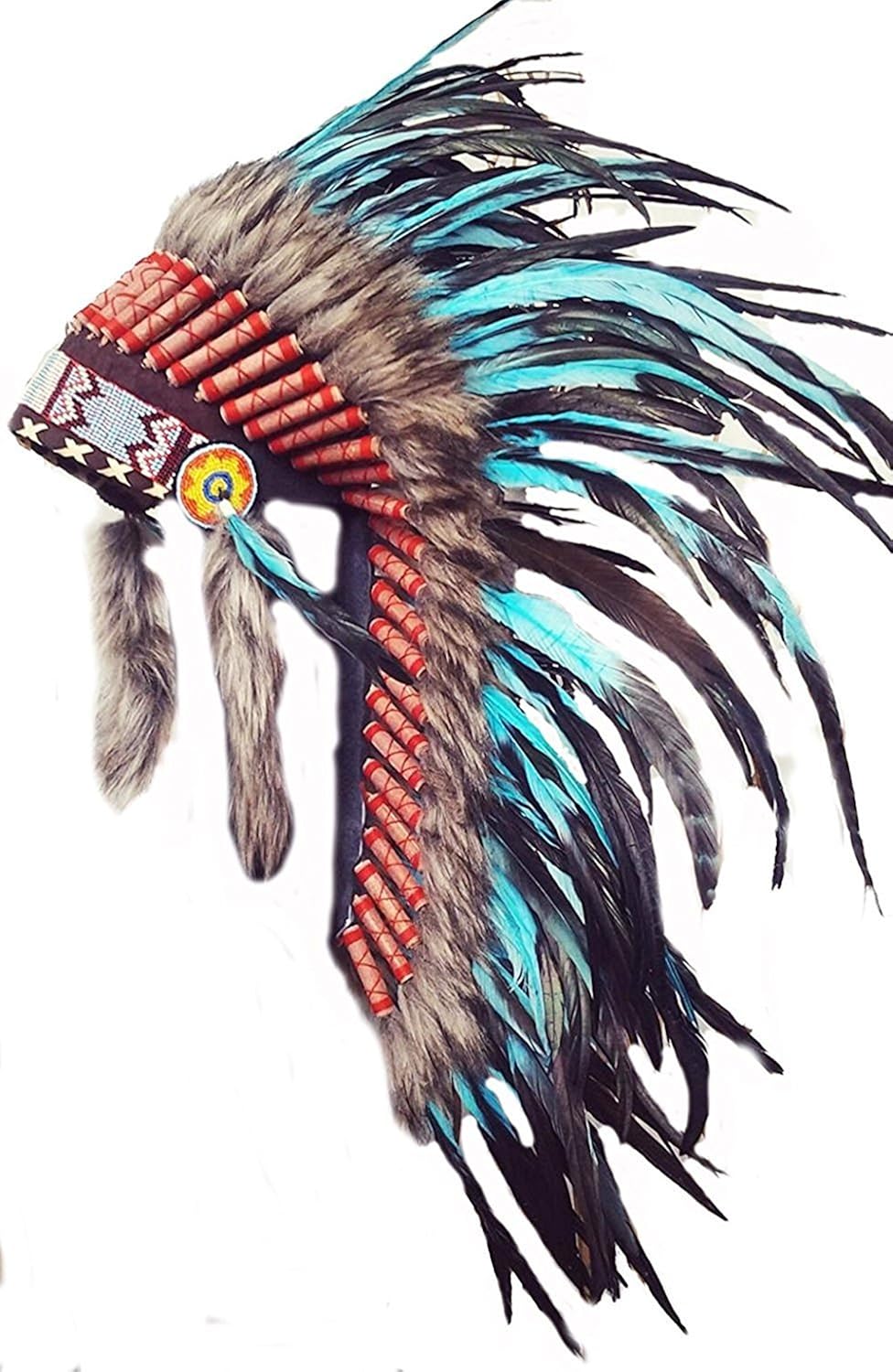KARMABCN Sombrero Indio Mediano Penacho Tocado de Plumas