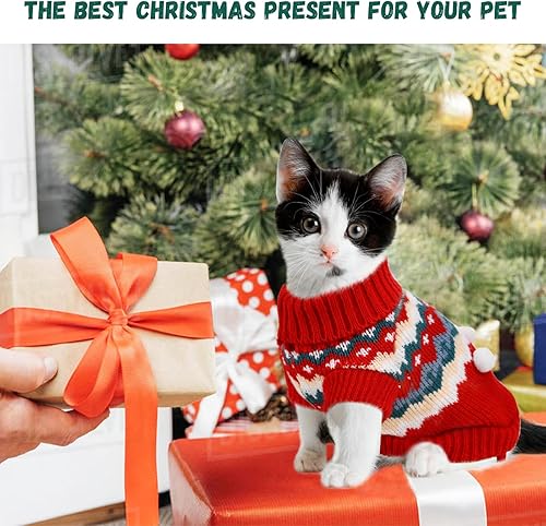 Miniatura 2 de 2 suéteres de Navidad para cachorros, gatos, cuello alto, ropa de punto de elfo, ropa cálida para perros, suéter para gatitos y cachorros, XS