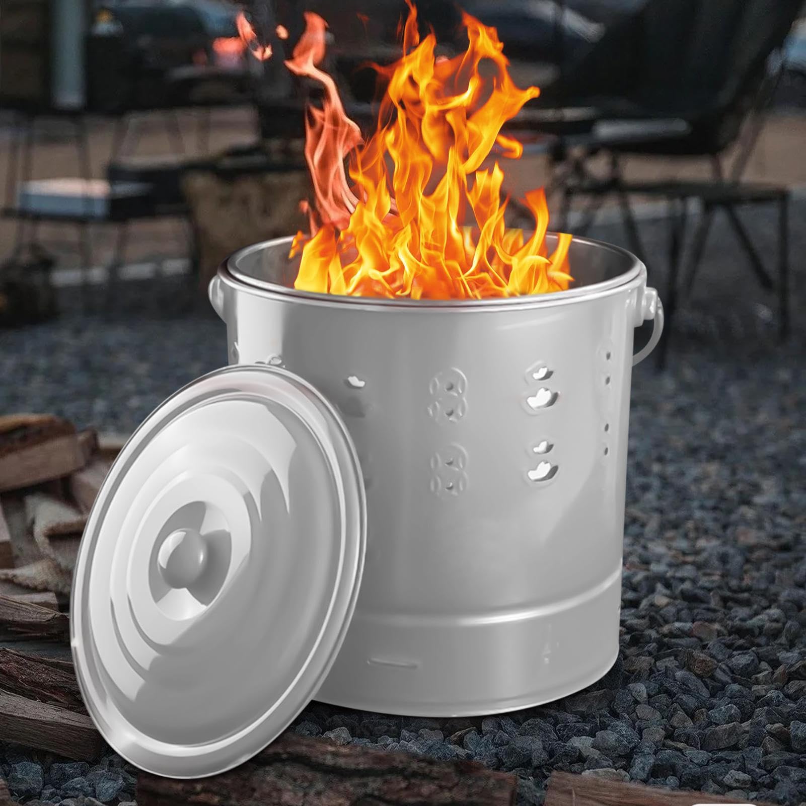 Barriles Quema Para Exterior - Cubo Portátil De Acero Inoxidable Con Tapa Para Quemar,Quemador Portátil para Patio Fogatas Jardín Acampada Playa Granja y Exteriores