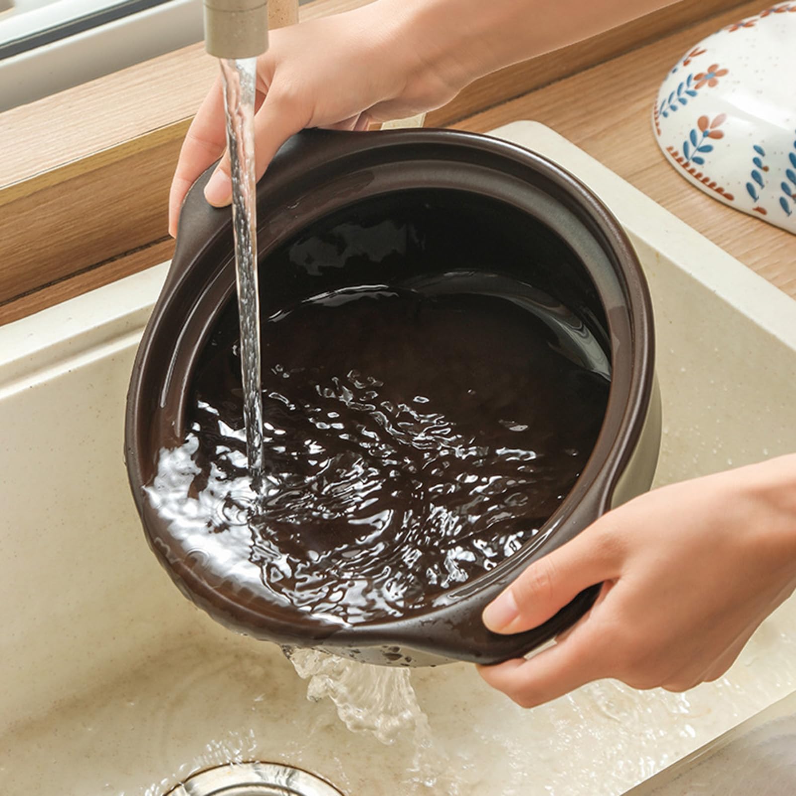 Pentole Casseruola con coperchio Grande Argilla for stufato rotondo resistente al calore manico Terracotta(5L/4.6Quarts)