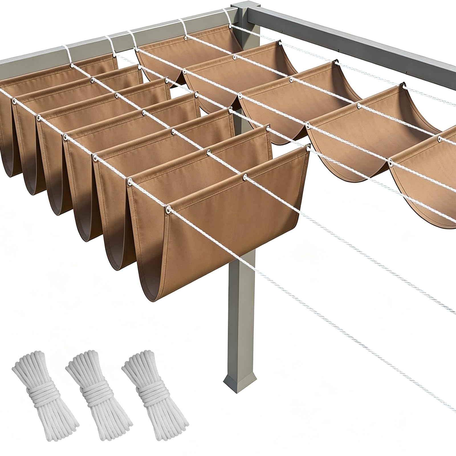 Toldo Retráctil de Onda 100 x 400 cm con Ojales y Cuerda, Vela Sombra Impermeable y Rectangular con Bloqueo UV y Resistencia a Desgarros para Jardín Porche Patio Barbacoa, Marrón