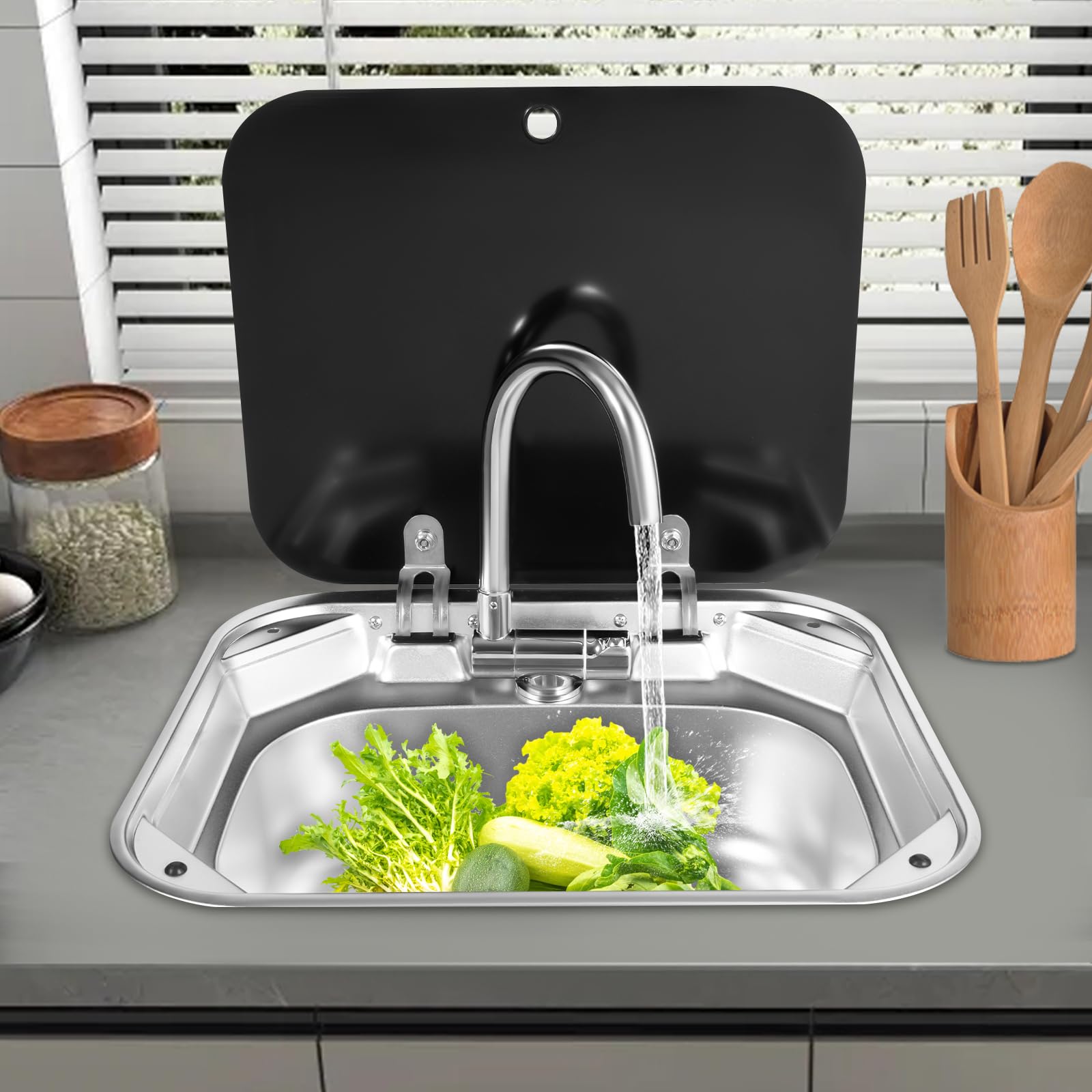 Ensemble de lavabo pour caravane, lave-mains pour camping-car, kit d'évier pour camping-car, avec robinet, évier en acier inoxydable pour caravane ou bateau