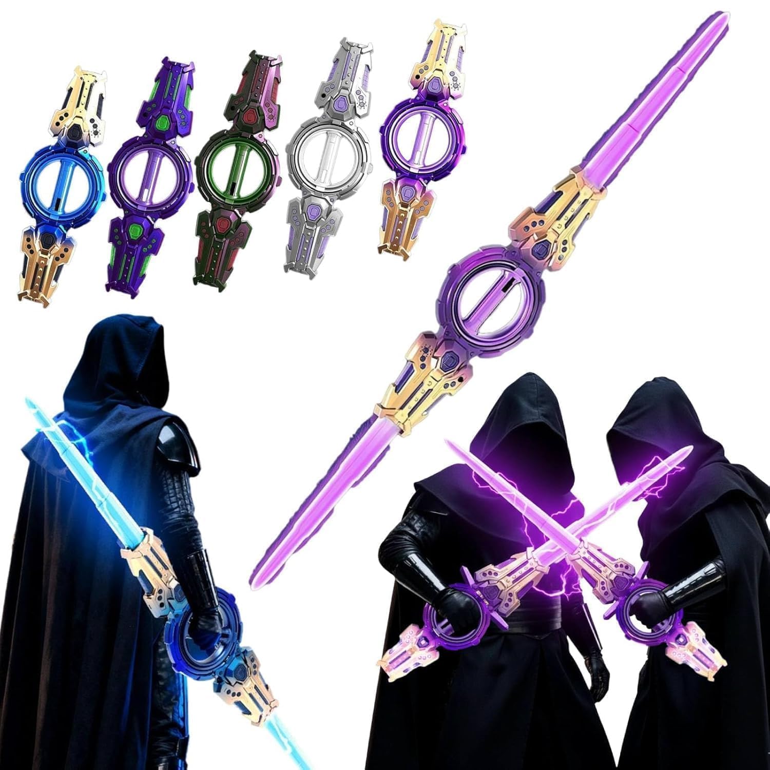 KERBRO Fire Spin Sword Double-Edged Lightsaber Toy with 7-Color LED Lights & Sound, Role-Play for Kids Battles 360° Rotating