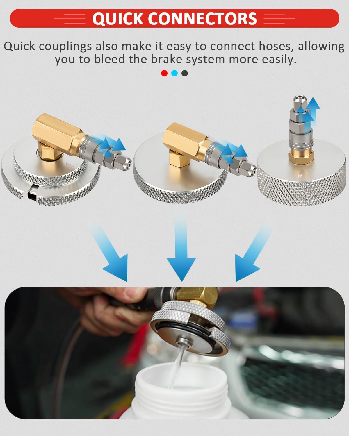 17PCS Brake Bleeder Adapter Kit Master Cylinder Bleeder Kit with Quick Connector Copper Brake Bleeder Adapter Set Compatible for BMW Benz Ford Tesla Honda Toyota VW Lexus