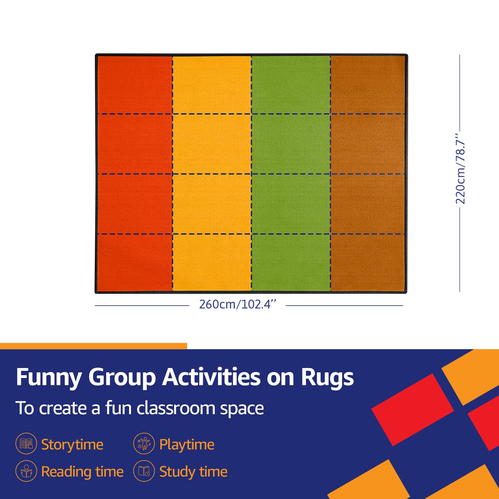 ABCarpet Classroom Rug 16 Seats Carpet for Elementary Preschool Homeschool Daycare Playroom Reading Circle Time Activity Soft Washable Foldable Non Slip Backing Rolling Packing (6.5 x 8.5 ft)