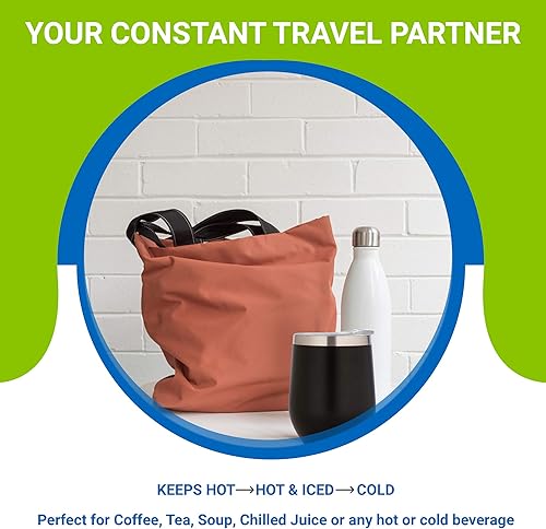 Miniatura 6 de Impecgear Vaso de vino de cerámica con tapa, 12 onzas, vaso aislado al vacío de doble pared para bebidas frías y calientes, vaso ligero con tapa a