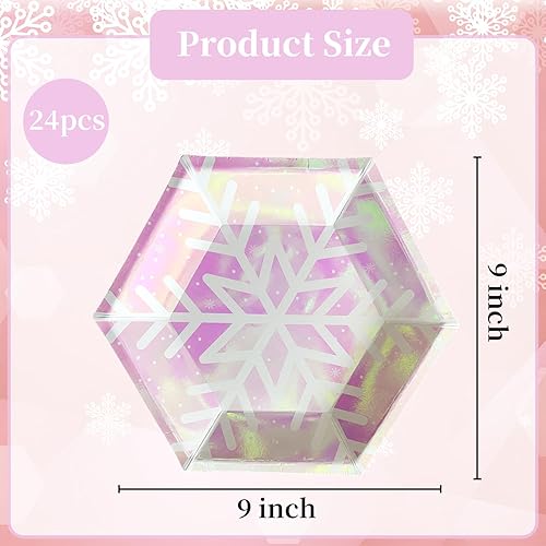 Miniatura 3 de Dulousia Platos de copo de nieve de Navidad platos desechables de papel azul iridiscente y rosa suministros de fiesta de cumpleaños boda despedida