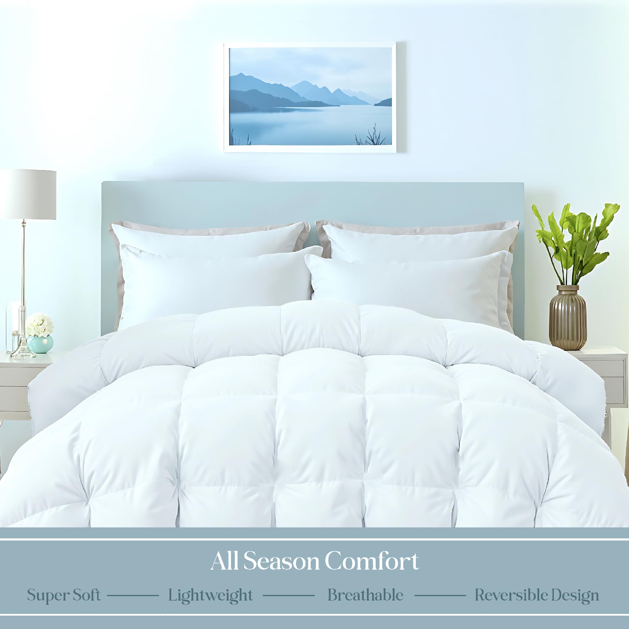 ROYALE LINENS Comforter - Twin Size Duvet Insert - All Season Soft Quilted Comforters with 8 Corner Tabs - Down Alternative Bedding Comforter - Box Stitched Duvet Insert (White, Twin 64