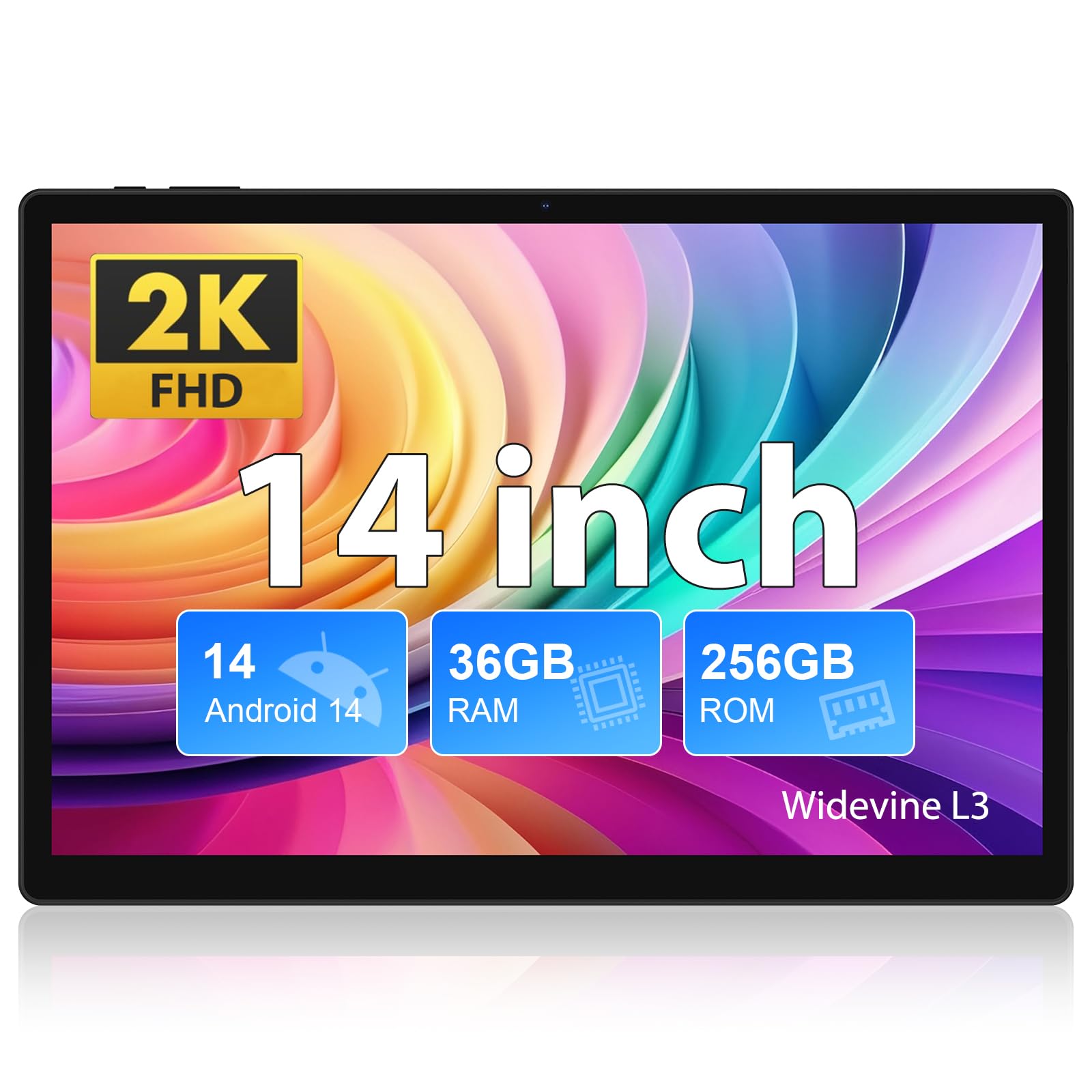 FASTWD 2025 Newest Tablet 14 Pollici Android 14 tablet,Tablet 5G WiFi(SIM non supportata),36GB RAM+256GB ROM,11580mAh,2000 * 1200 incell FHD+,Widevine L3,13MP+8MP,GPS/BT5/Tablet con fondina,Nero
