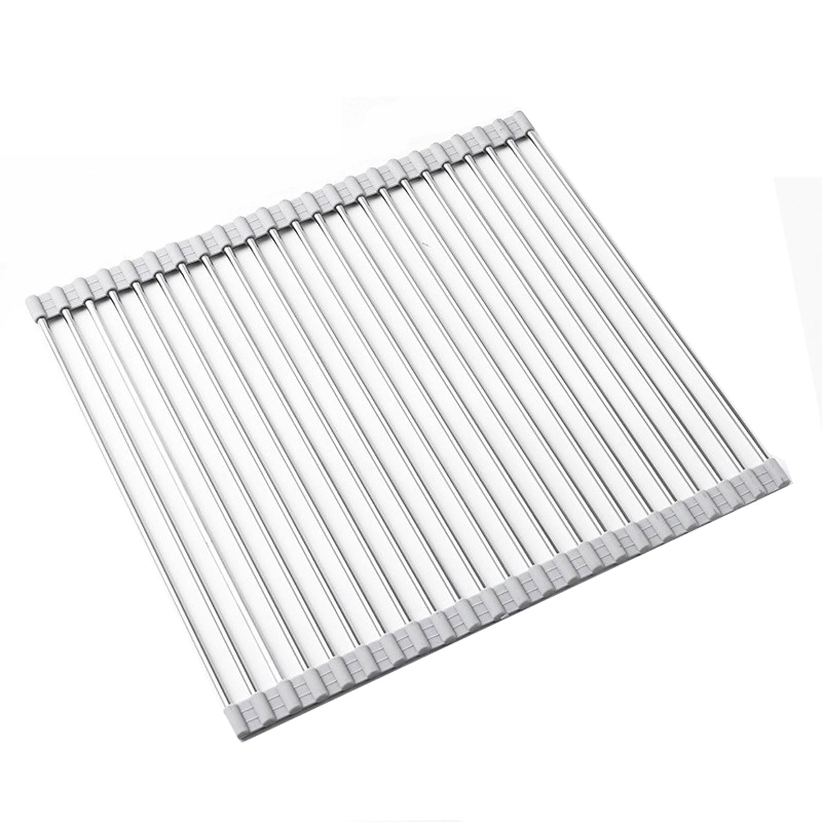 HUHJYUGE Griglia Scolapiatti Arrotolabile, Scolapiatti Pieghevole in Acciaio Inox 304, Supporto da Lavello per Piatti, Ciotole, Bacchette, per Lavello o Piano Cucina (B 52x41cm)