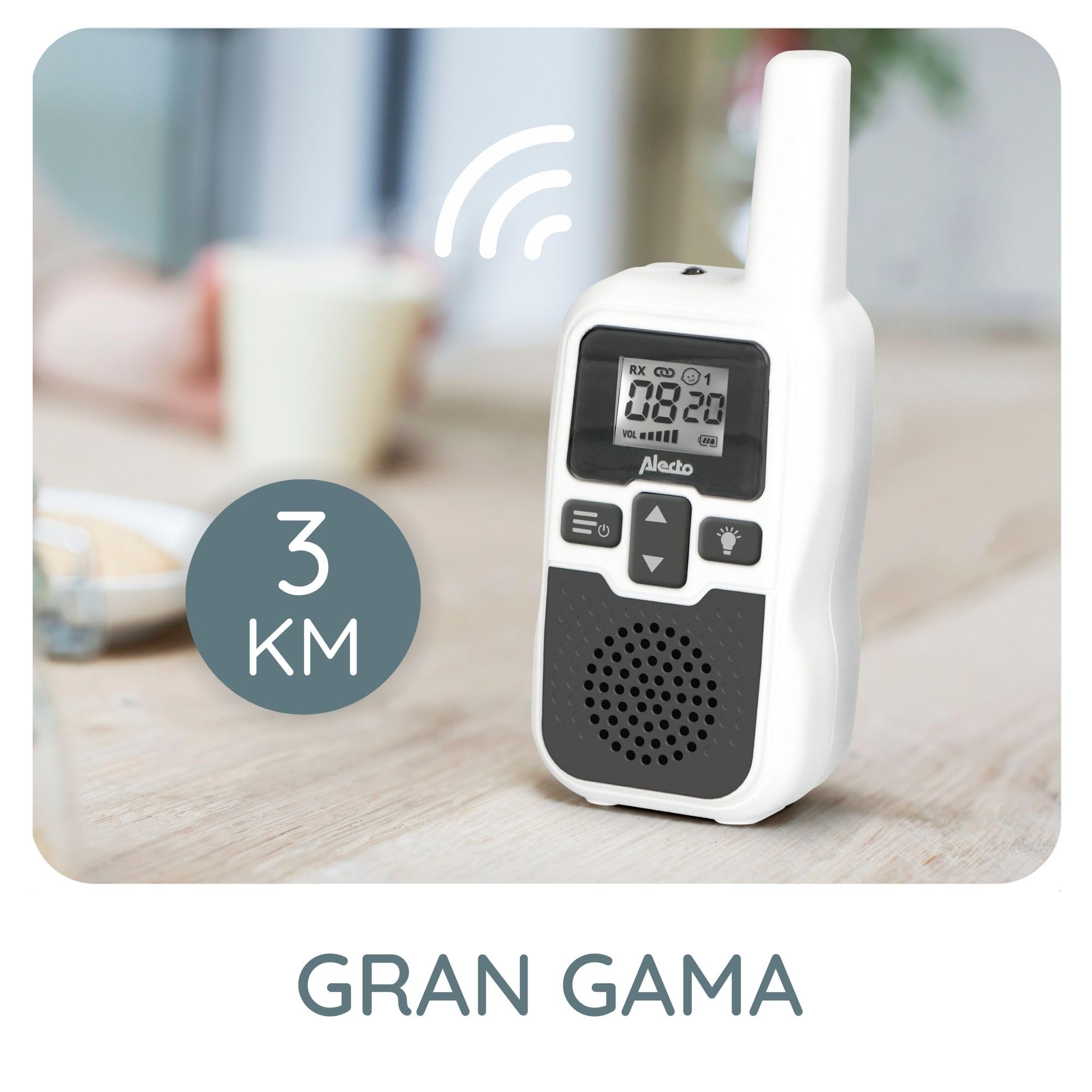 Alecto bébé DBX80 Vigilancia de Largo Alcance - Monitor Bebe Alcance de hasta 3.000 Metros - con Largo Tiempo de Espera (hasta 9 Horas) - VOX - Sensibilidad Ajustable - Ampliable - Blanco