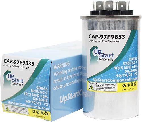 Reemplazo de condensador de carrera redonda dual 30/5 MFD de 370 voltios para ICP HQ1094977AX - CAP-97F9833, marca UpStart Components