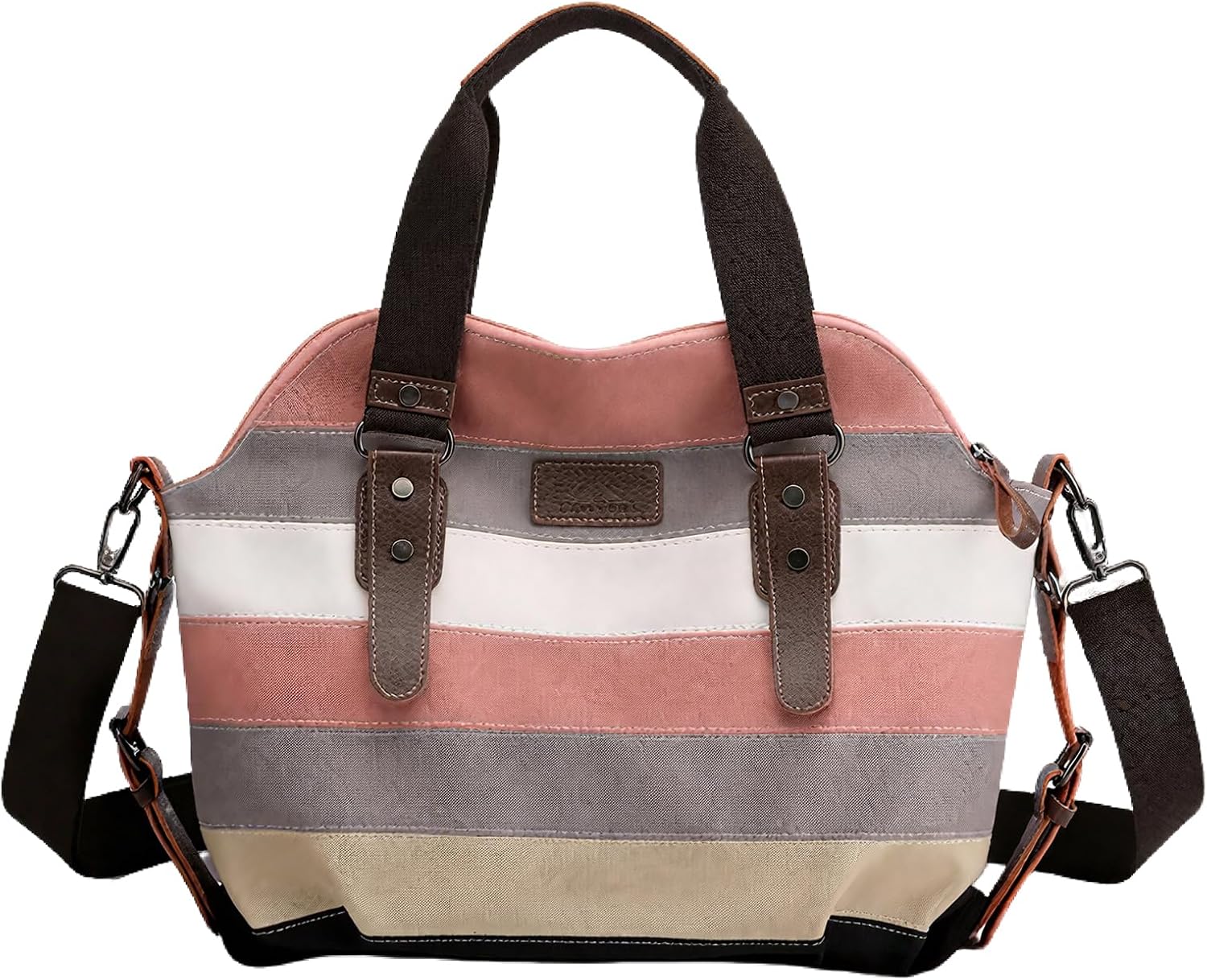 Canvas Messenger Bag, Multicolor Striped Pattern, Shoulder Crossbody Purse with Multiple Pockets, 14x8.7x6 Inches