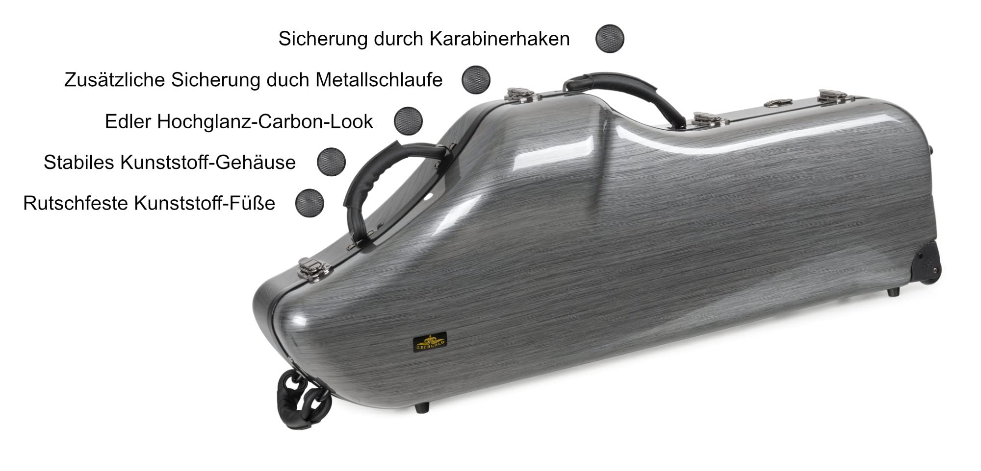 Étui Trolley Rigide Deluxe Lechgold pour Saxophone Baryton - Protection Thermoformée pour Instrument, S-Bow, Bec et Accessoires - Harnais Sac à Dos - Look Carbone Stylé