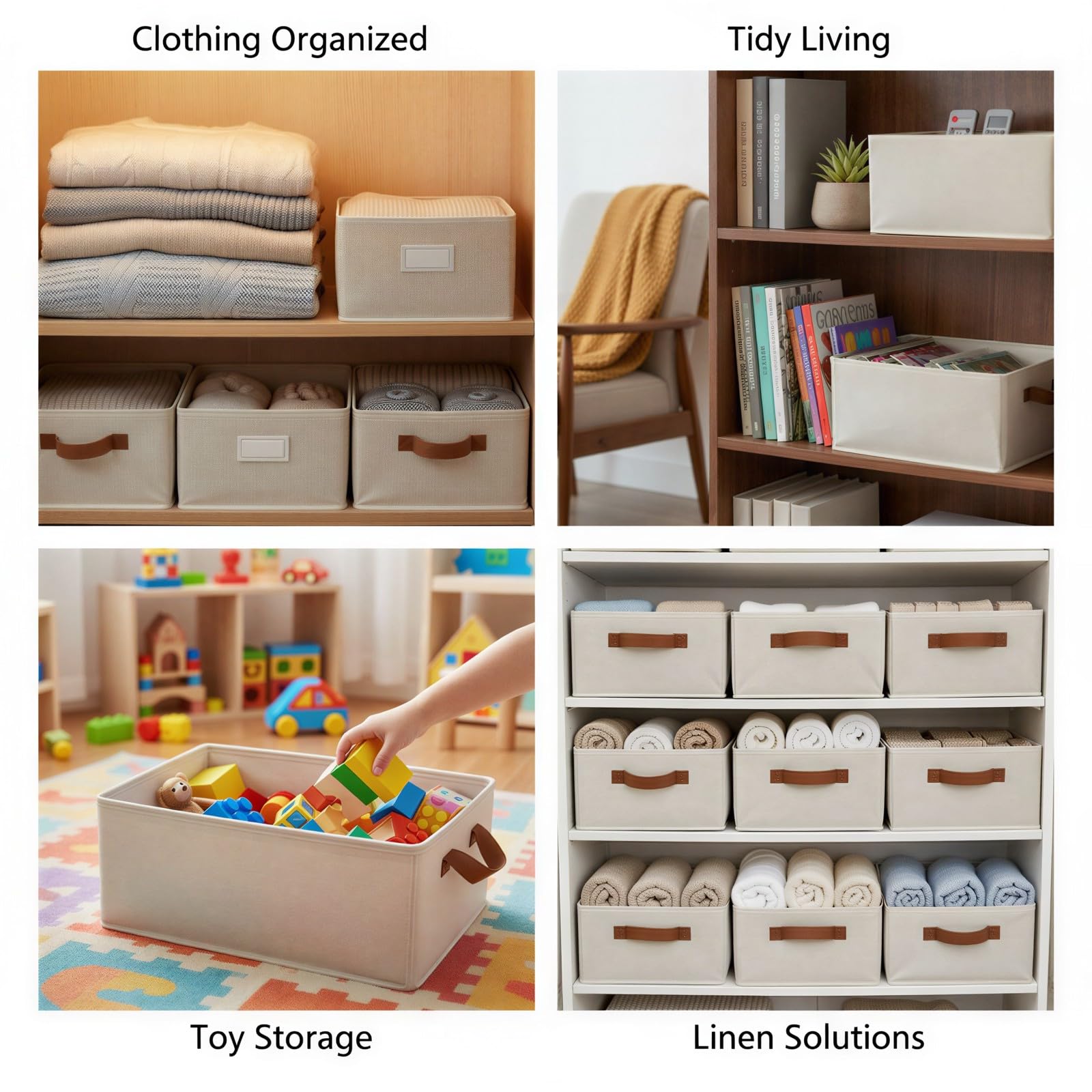 4 Stück Aufbewahrungsboxen aus Stoff, faltbar, Kleiderschrank-Organizer mit Griffen, verstärkter Rahmen, 45,7 x 27,9 x 20,9 cm, Mehrzweck-Aufbewahrungsbehälter für Kleidung, Laken, Handtücher