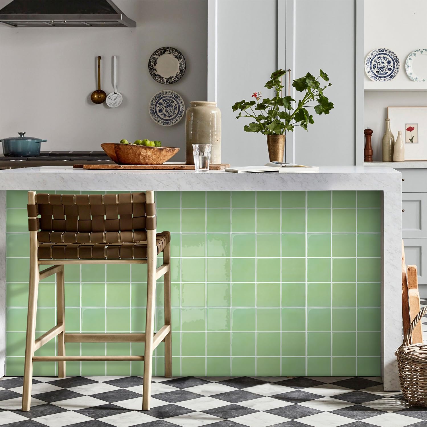 Commomy Più Spessi Paraschizzi Cucina Adesivo, 10 pezzi, 30,5 x 30,5 cm | Verde Salvia Piastrelle Mattonelle Adesive Bagno Vinile 3D Metro, Adesivi per Piastrelle Impermeabili