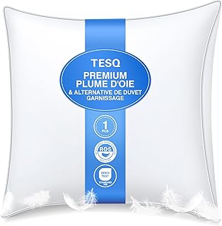 TESQ Oreiller en Plumes de Luxe 60x60 cm avec Triple Couche de Confort, Premium d'oreiller Confort Coussin en Duvet Hygiénique, Remplissage Doux 100% Moelleux Oreiller, Lavable et Respectueux