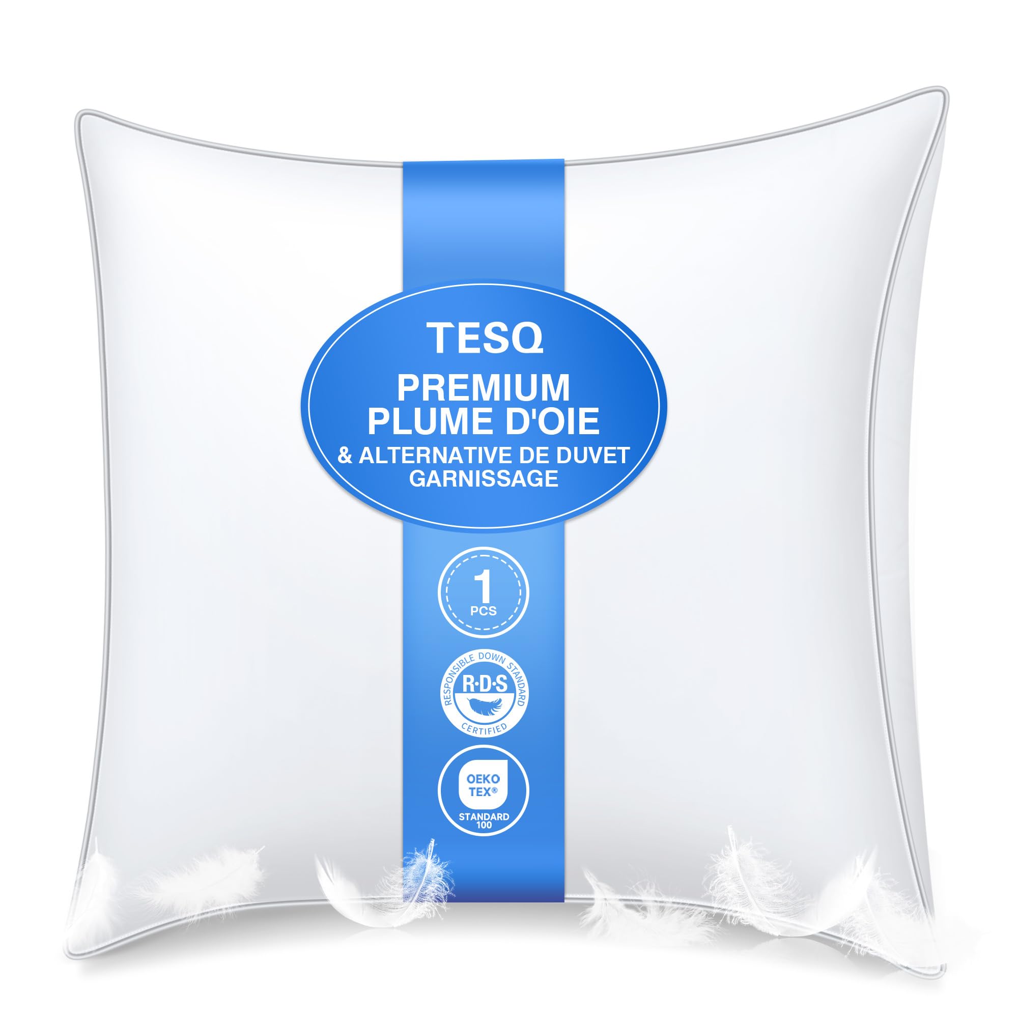 Cuscini in piuma di lusso TESQ 60x60 cm con triplo strato di comfort, cuscino di piume igienico di alta qualità, imbottitura soffice e morbida al 100%, certificato Oeko-Tex 100