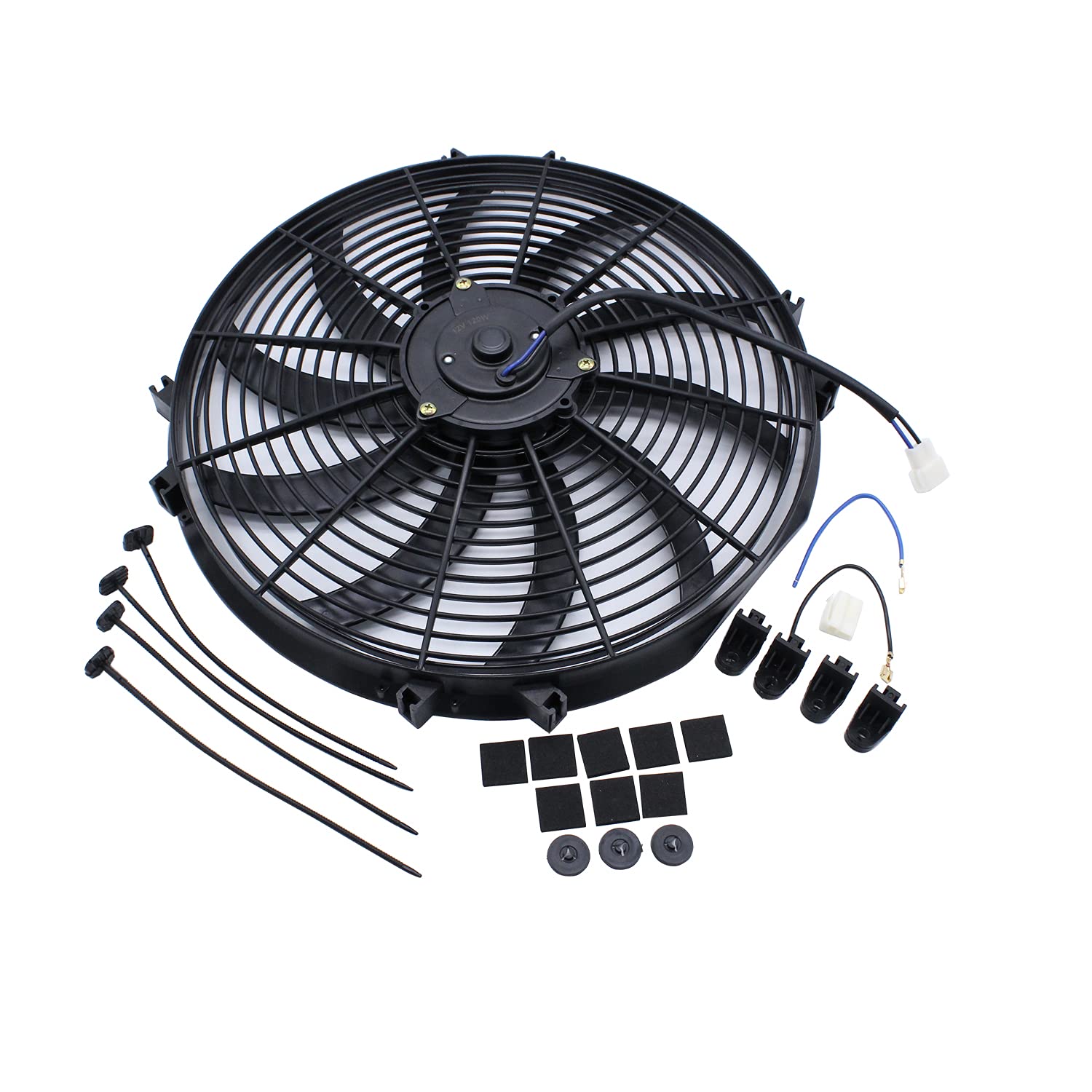 Buy 16" Universal Radiator Cooling Fan Blade 12V Slim Fan Push Pull