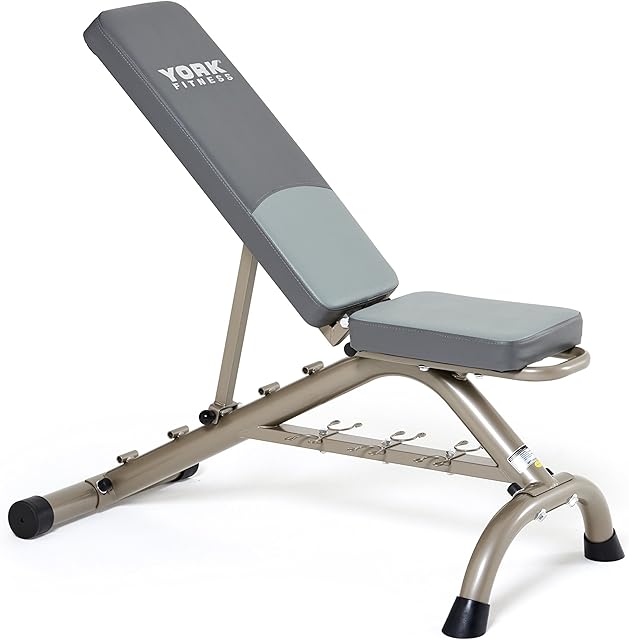 York Fitness 5 Seat Positions Bench Press - Adjustable Foldable Weight Bench Home Training Gym Weight Lifting Exercise Workout Bench - 90 Degree Incline Bench for Dumbbell Exercise