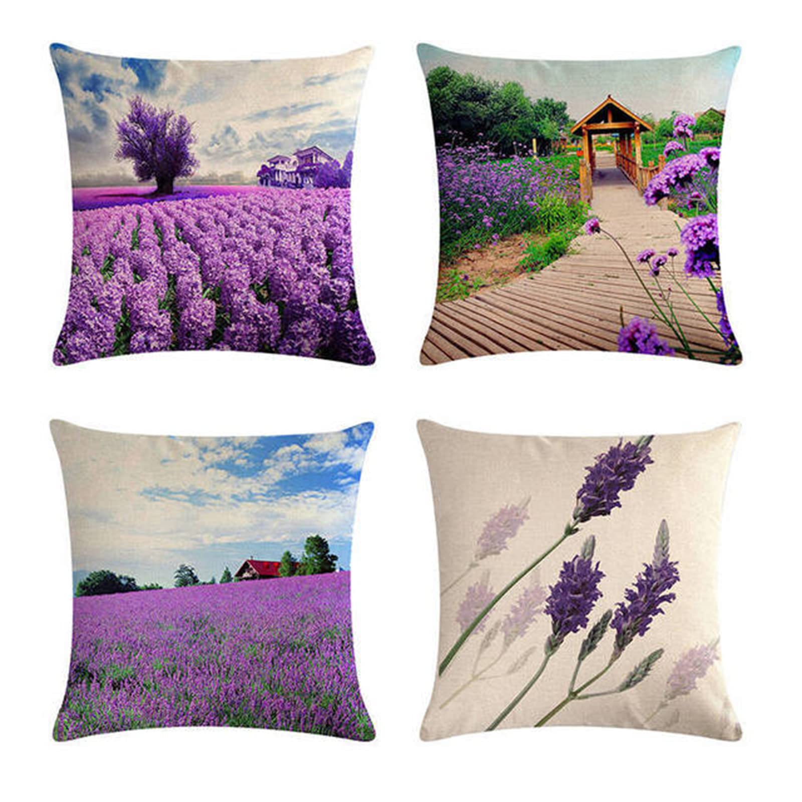 Set di 4 Federe Cuscini Divano Poliestere Biancheria Peluche Corto Gettare Impermeabili Decorativo Caso Federa per Cuscino Divano Auto Esterno Giardino Home Decor （80x80cm/Casa Lavanda）