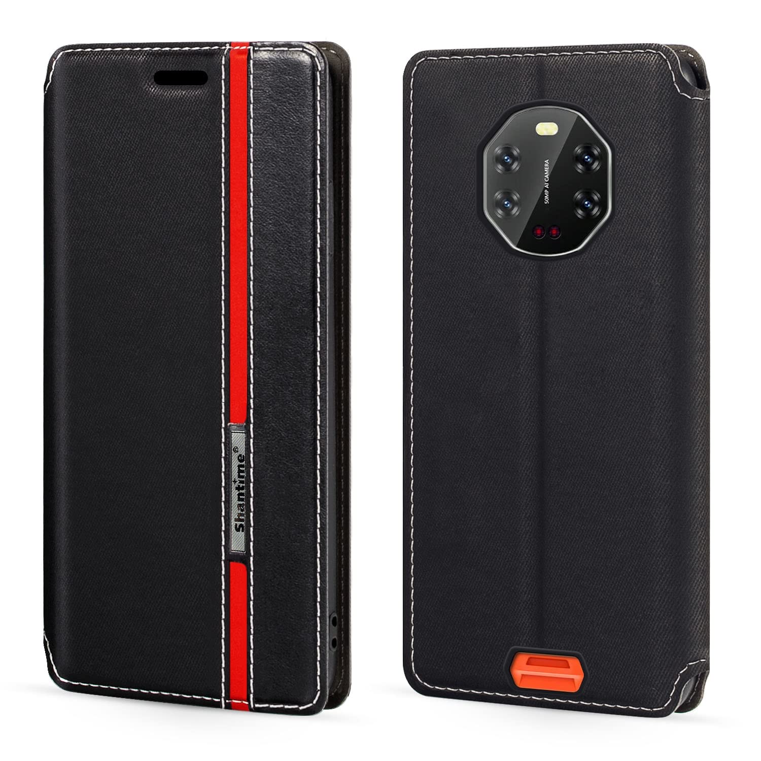 Custodia Flip In Pelle PU Bicolore Con Portafoglio E Magnete Per Blackview A200 Pro – Elegante E Protettiva (Nero)