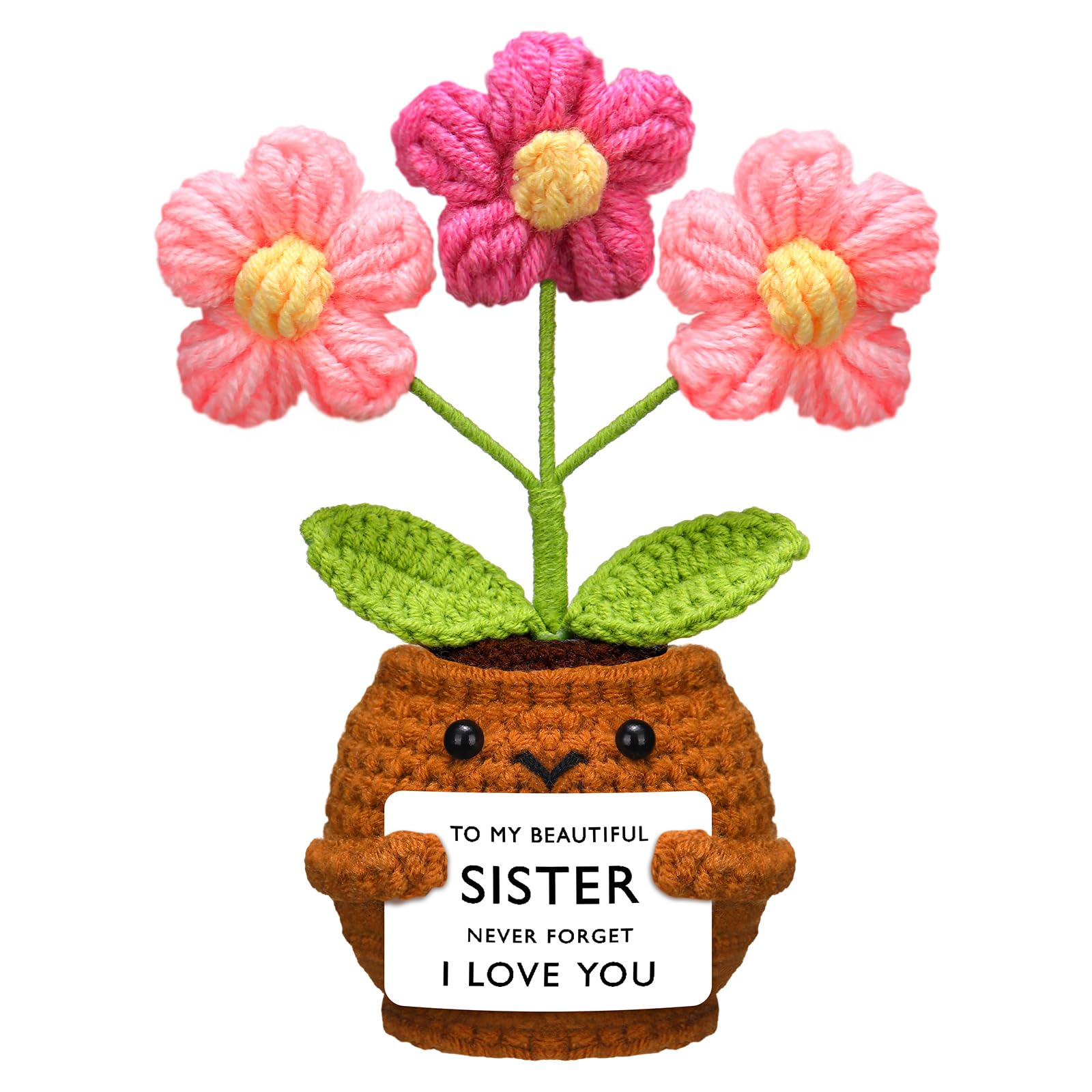 Wavwavw Valentine Galentine's Day Gifts for Sister Handmade Crochet Doll with Card Crochet Present for Sisters Sis Big Little Sister Birthday Wedding