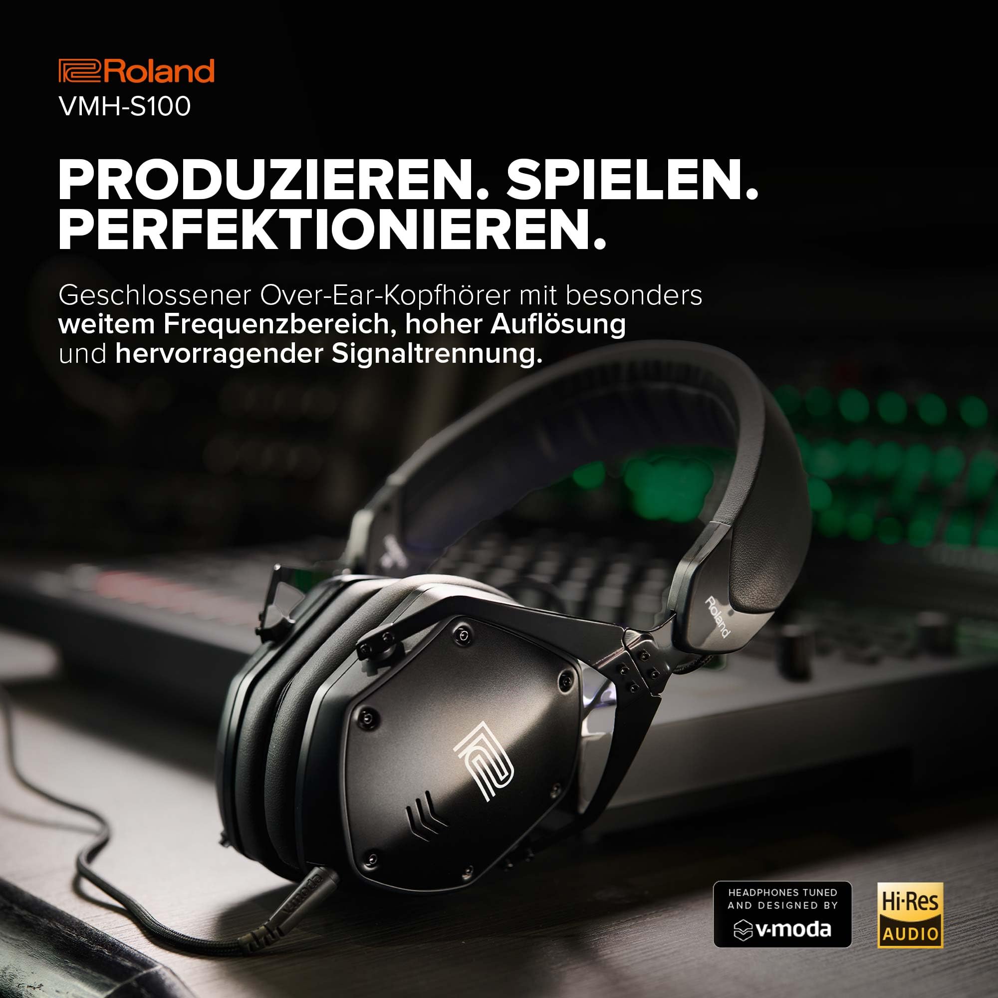 Roland VMH-S100 | Hi-Res Over-Ear-Kopfhörer für die Musikproduktion | Weiter Frequenzgang | Herausragende Signaltrennung | 50 mm Treiber | Komfortabel & robust