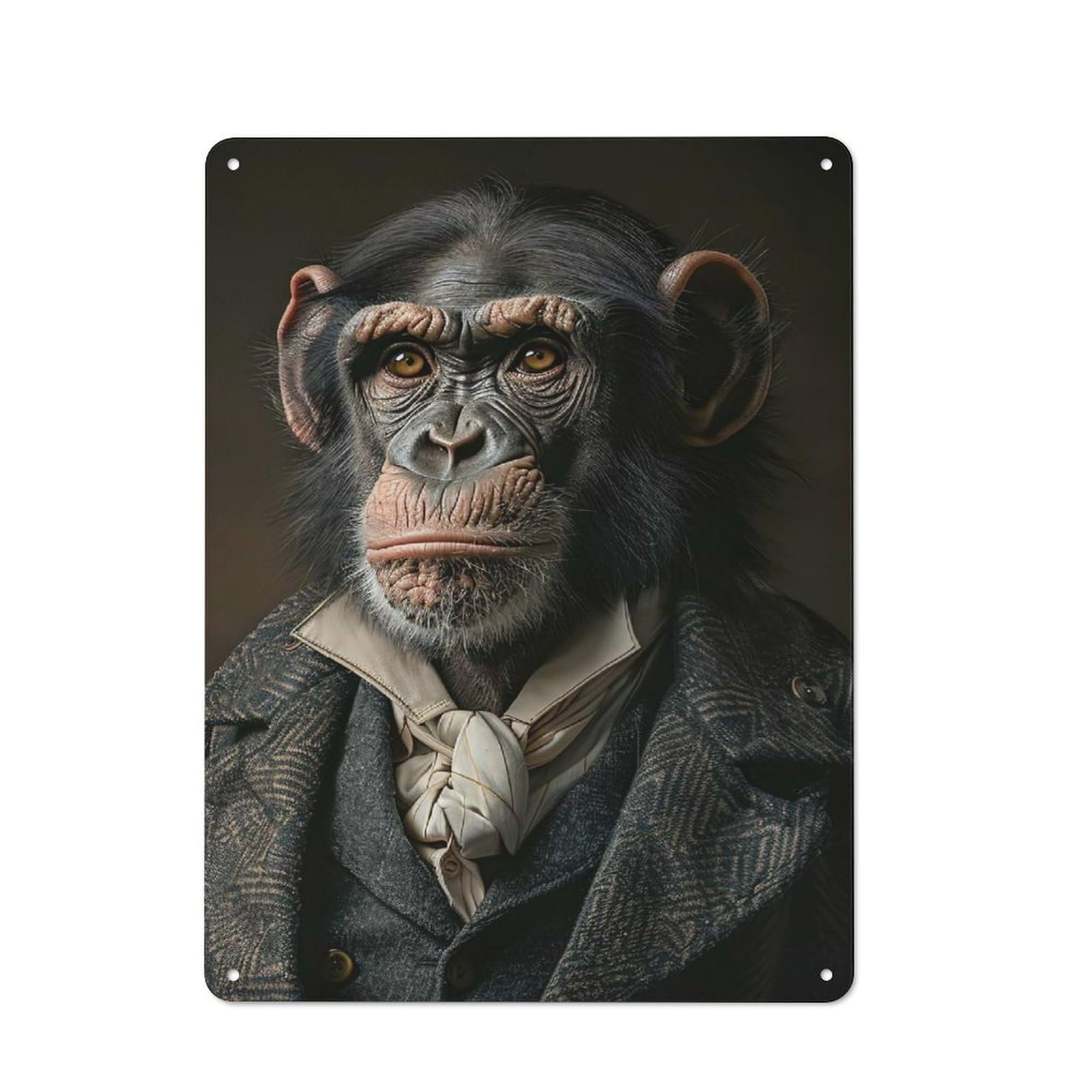 Chimpanzee in Suit Portrait Metal Wall Plaque 40x30cm, Vintage Nostalgic Wall Art for Bedroom, Office, Home Bar Or Dining Room
