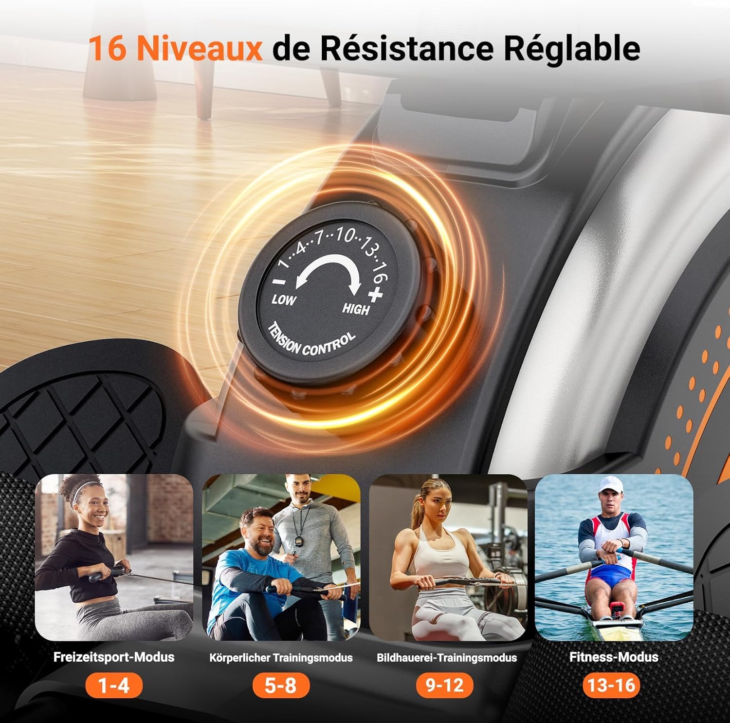 Rameur Magnétique Dripex, Rameur d'intérieur avec 16 Niv de Résistance Réglables, écran LCD et Support pour Tablette Capacité de Poids 150KG
