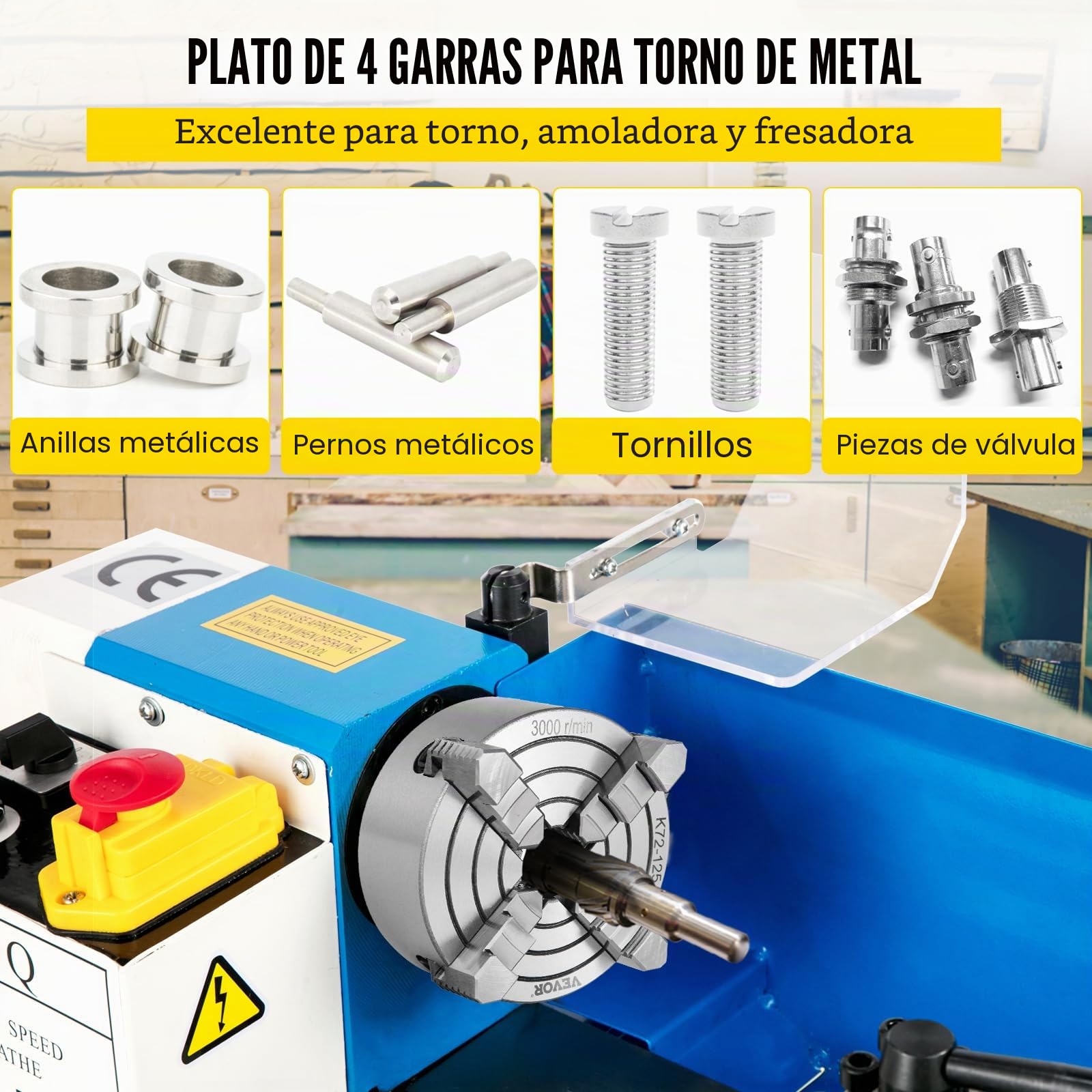Mophorn K72-125 Mandril De Torno Autocentrante 160 mm, Torno de Mandril Autocentrante de 4 Mordazas de 4,92" (125 mm), Fresado de Rectificadoras Internas y Externas Accesorios de Torno de Herramientas