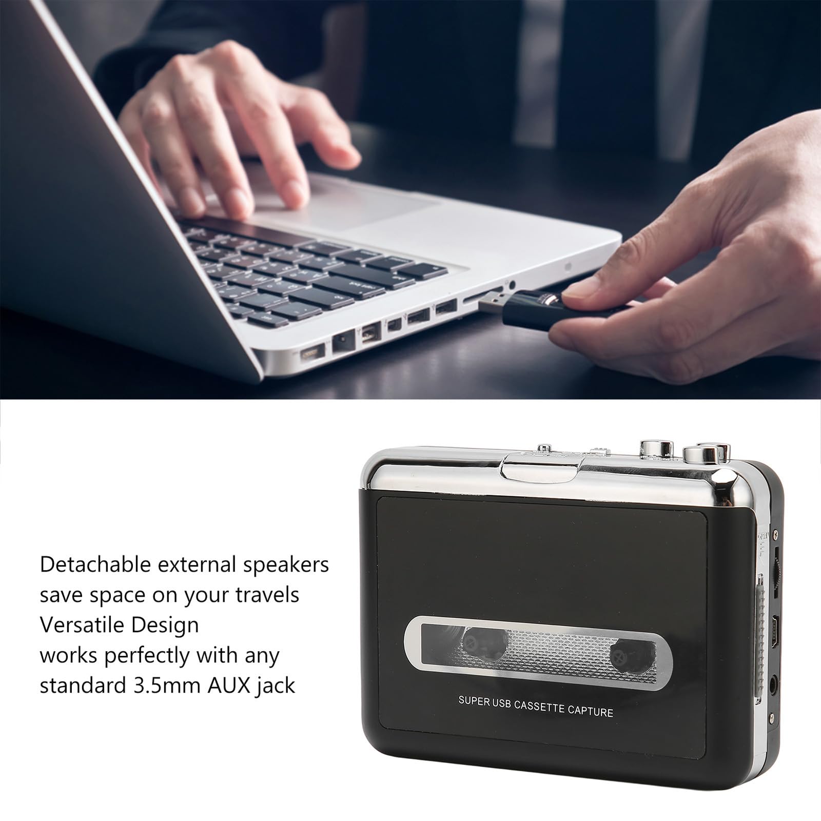 Reproductor de audio portátil, 3,5 Jack reproductor de música con altavoz, convierte las casetes a MP3 CD a través de USB, reproductor de cassette AUD para Win7 Win8 Win11 Win10.5