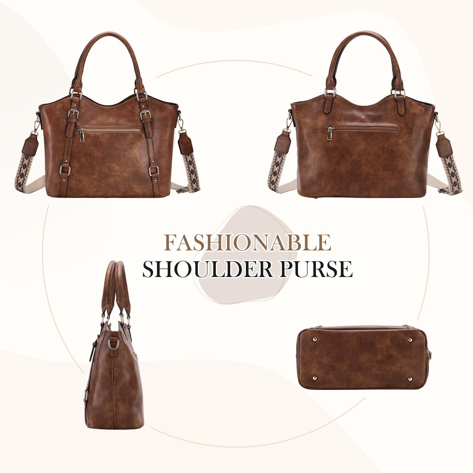 Chase Chic Borsa Donna, Grande Elegante Borse a Mano Tracolla Moda Pelle PU Hobo Tote Clutch Borsette con Tracolla Staccabile