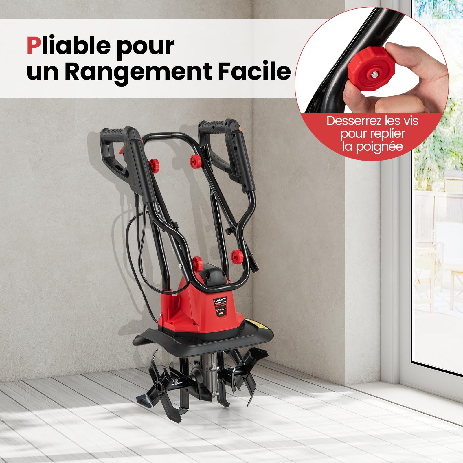 GOPLUS Motobineuse Electrique Filaire 750W, Motoculteur Manuelle à Fraise 10 A, Largeur de Travail et Profondeur de Travail 22 cm, Ameublisseur Électrique, Fraiseuse de Jardin (Rouge,Largeur 32,5)