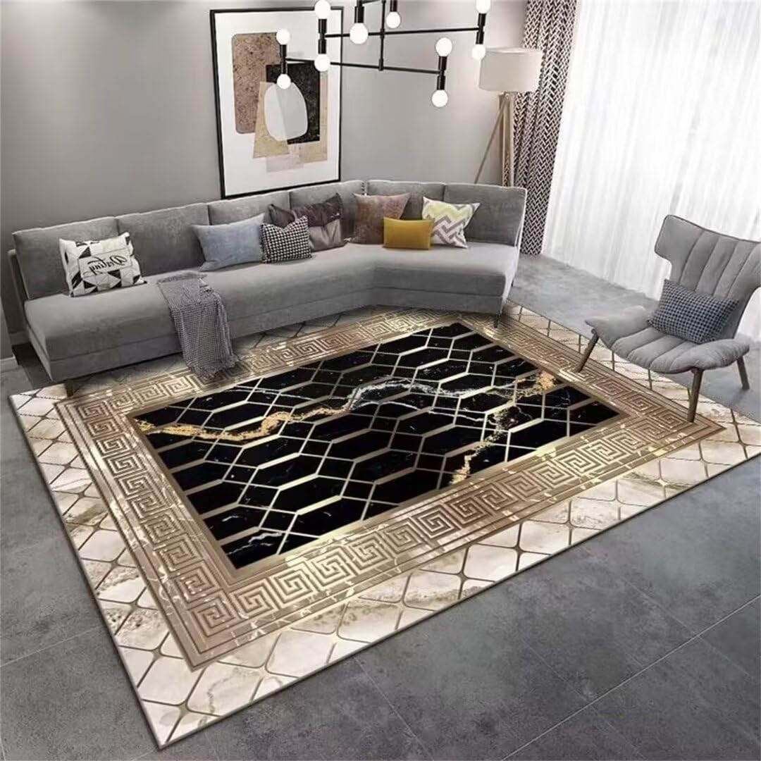 Tapis de salon classique noir 60x90 cm antidérapant pour cuisine et chambre