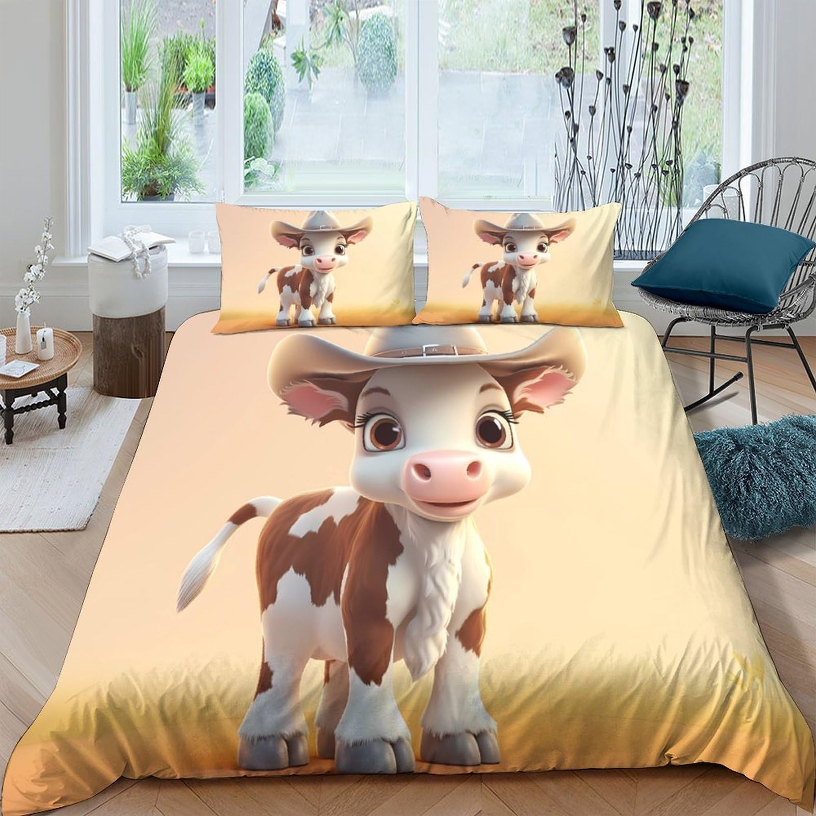 Ctjqhvkz Style-2 3D Printed Cartoon Cow Fitted Sheet Microfiber Soft Animal Bedroom Decor Bed Cover For Home Guest Room Single（135X200cm）