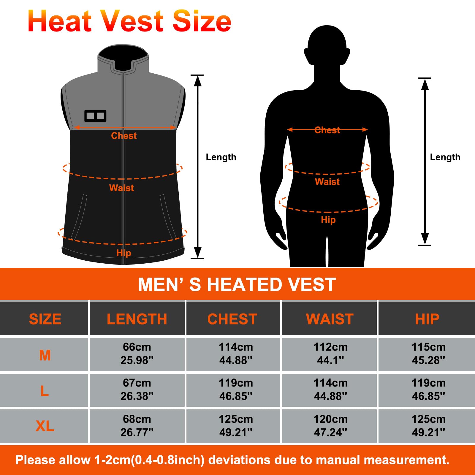 Tonfarb Chaleco Calefactable Hombre, Chaleco Termico Hombre con 4 Zonas Calefactables y 3 Niveles de Temperatura, Electrico USB Chaqueta Calefactable para Exterior, Pesca, Esquí (Batería No Incluida)